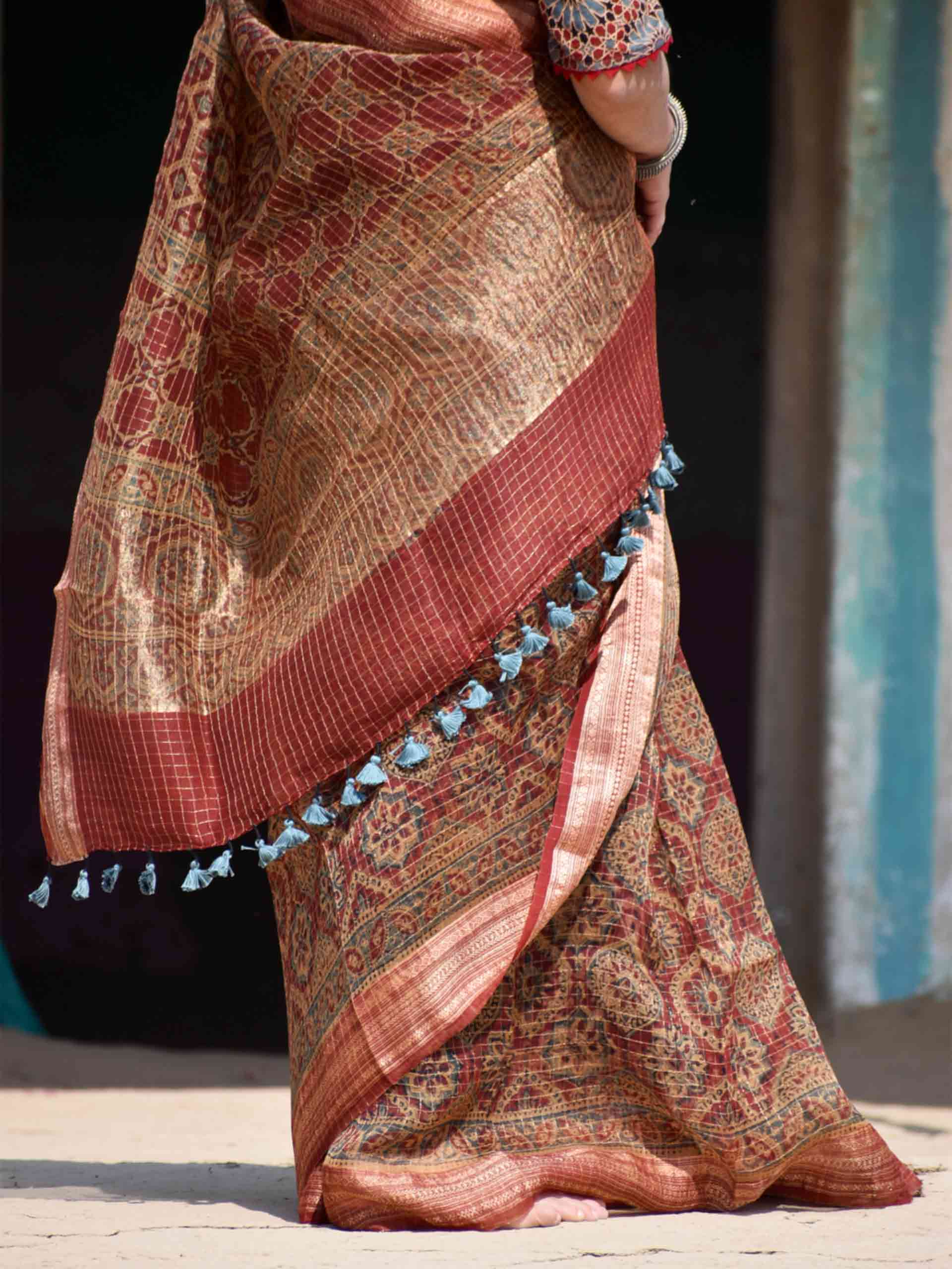 Buy Ajrakh Handloom Organza Saree Online