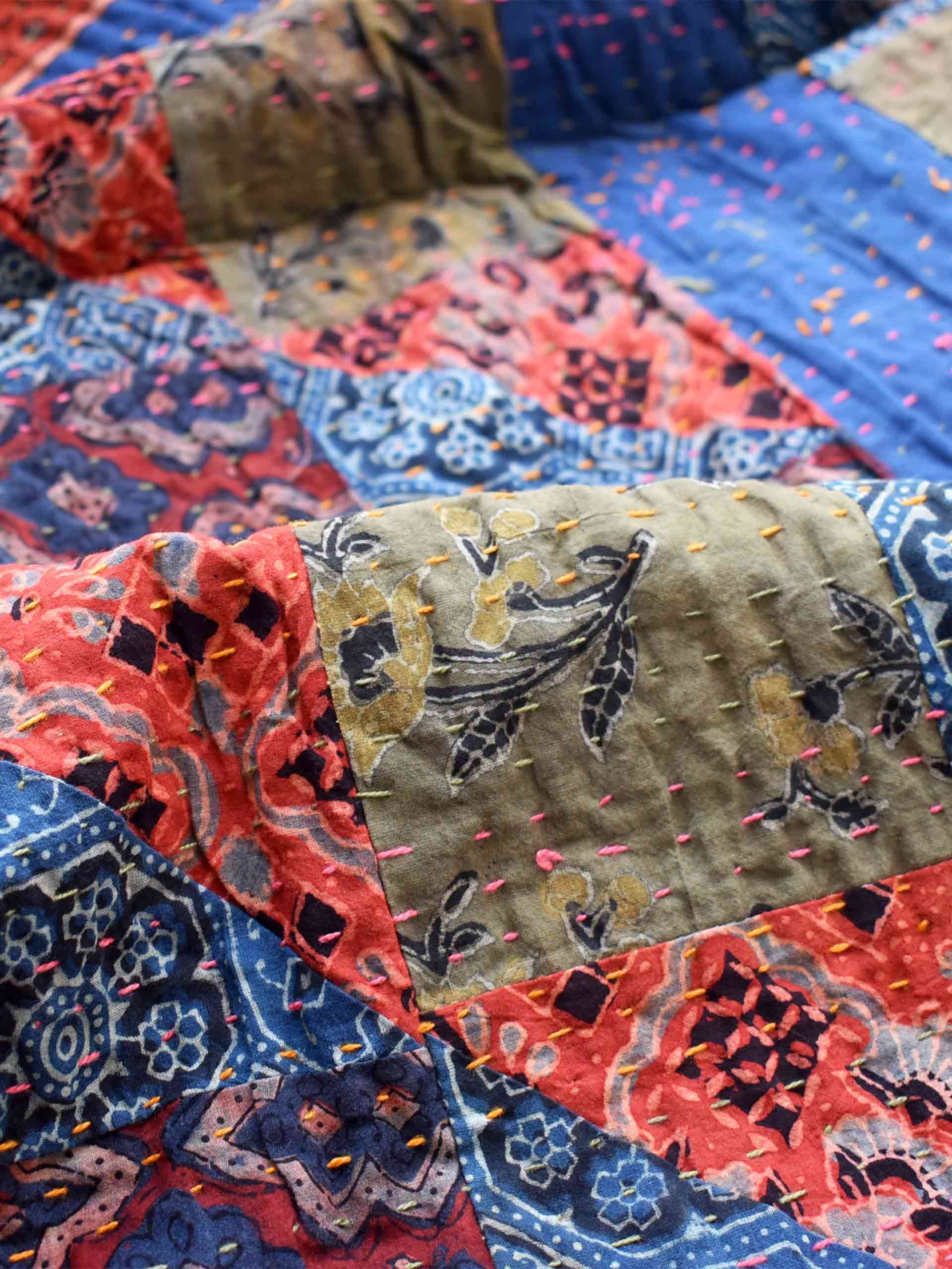 Boomer - Ajrakh Patchwork kantha Bedcover