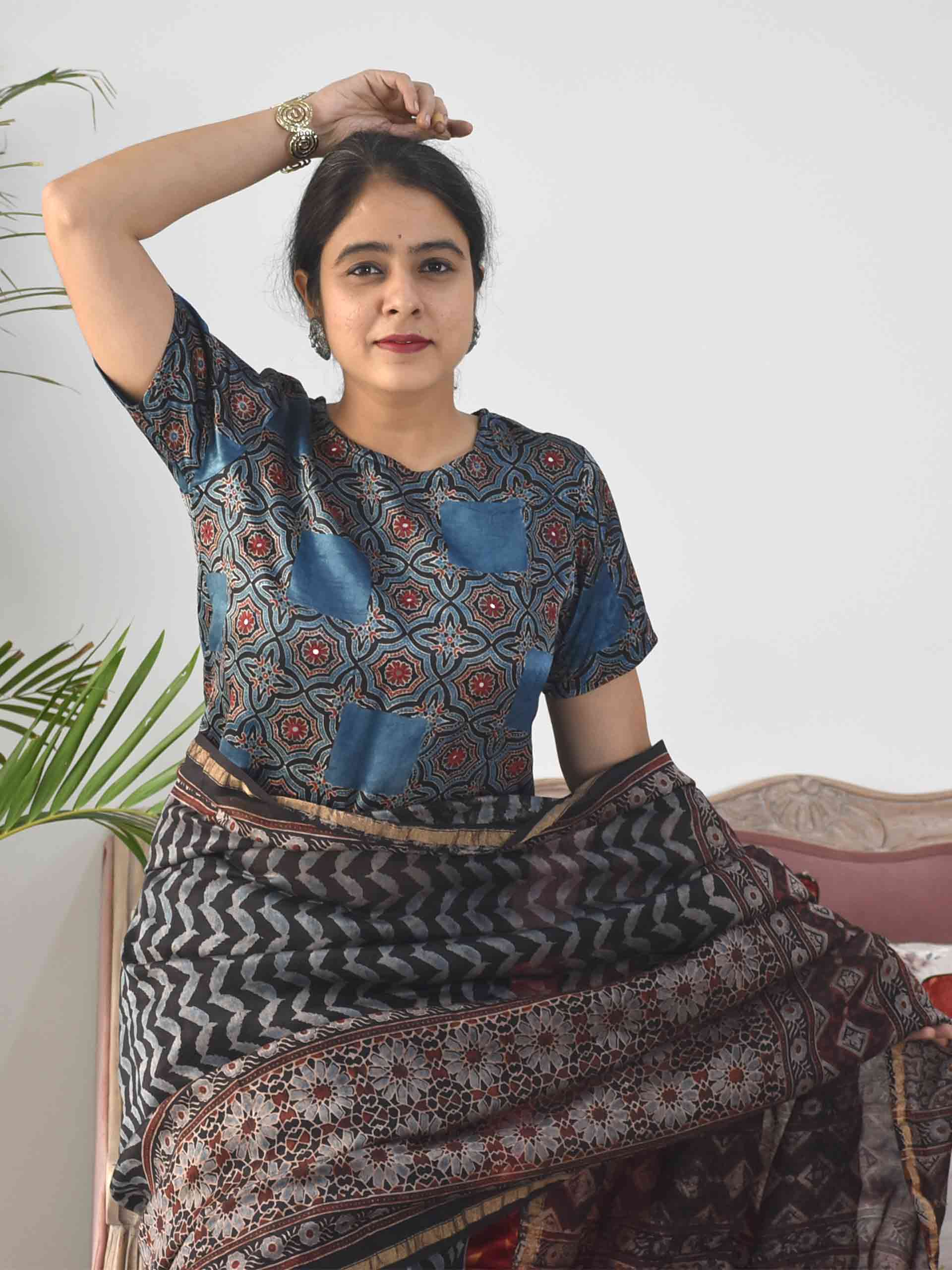 ajrakh mashru silk blouse