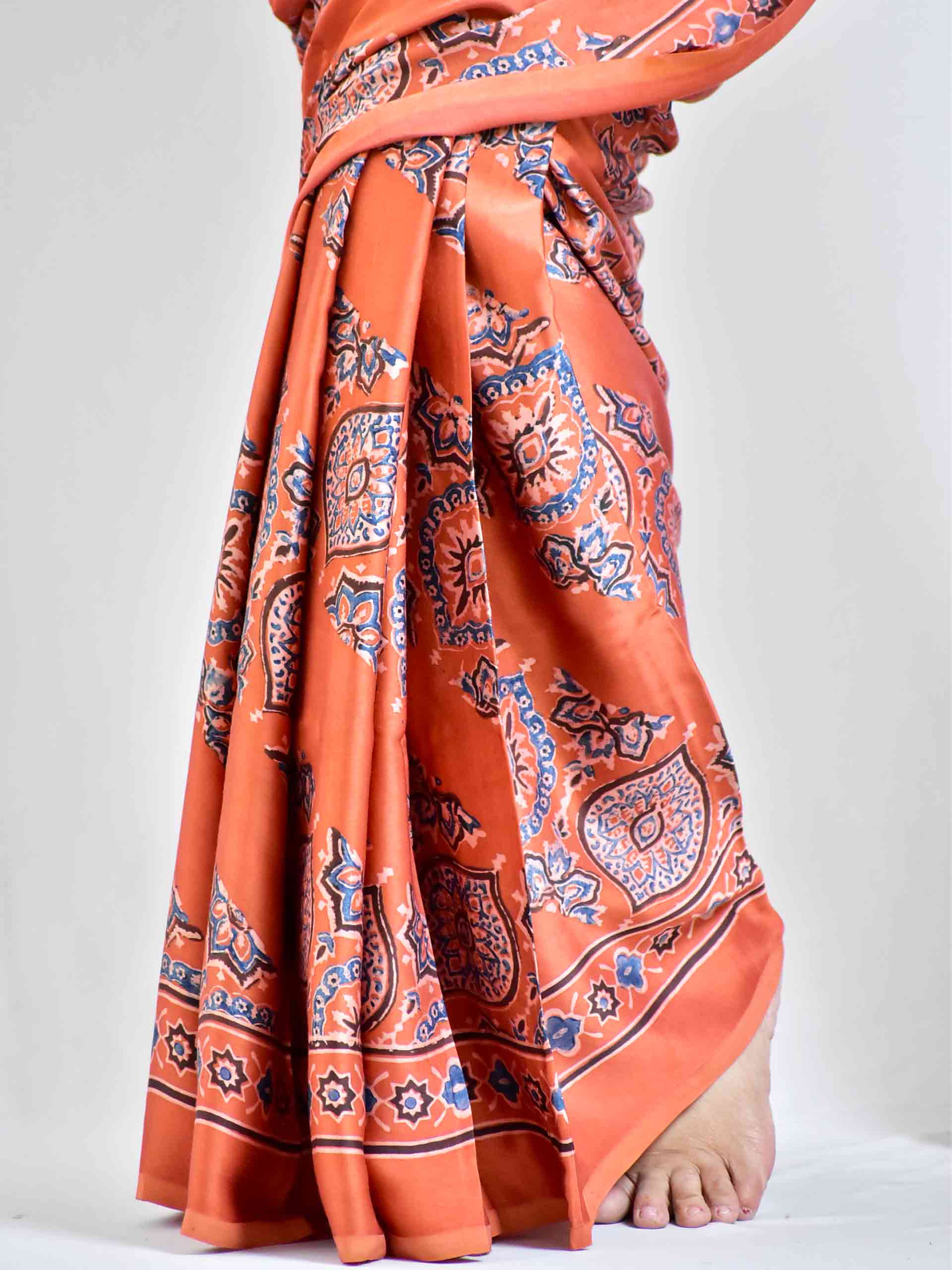 Madonna - Ajrakh hand block printed Modal Silk Saree