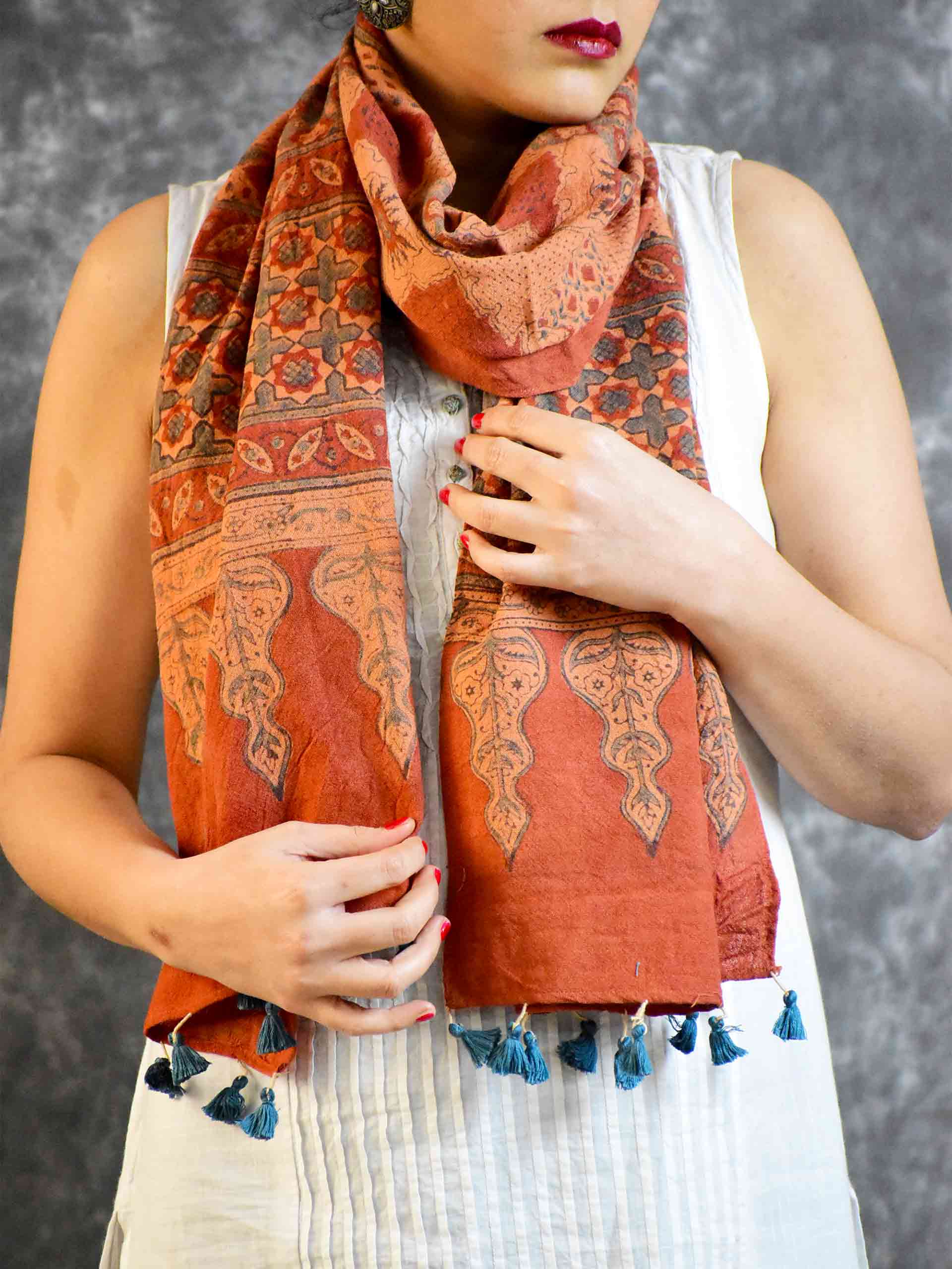 Ajrakh Handloom Merino Wool Stole