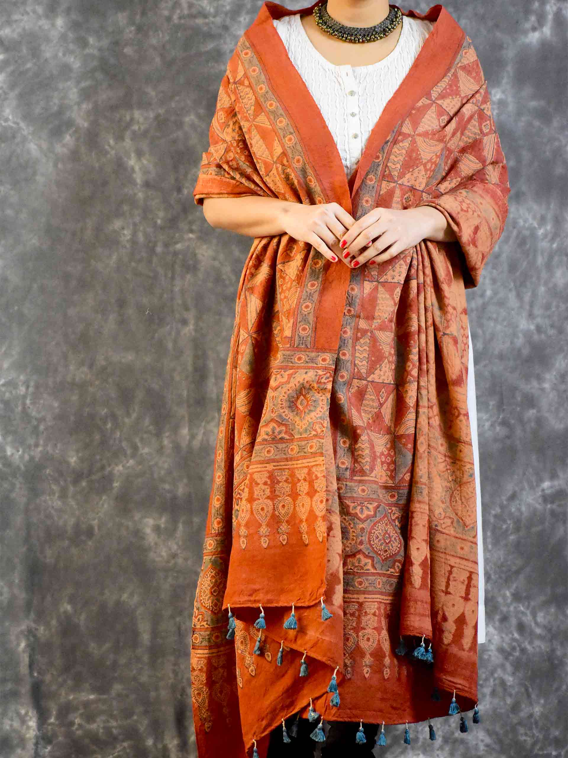 Buy Ajrakh Handloom Merino Wool Shawl Online 