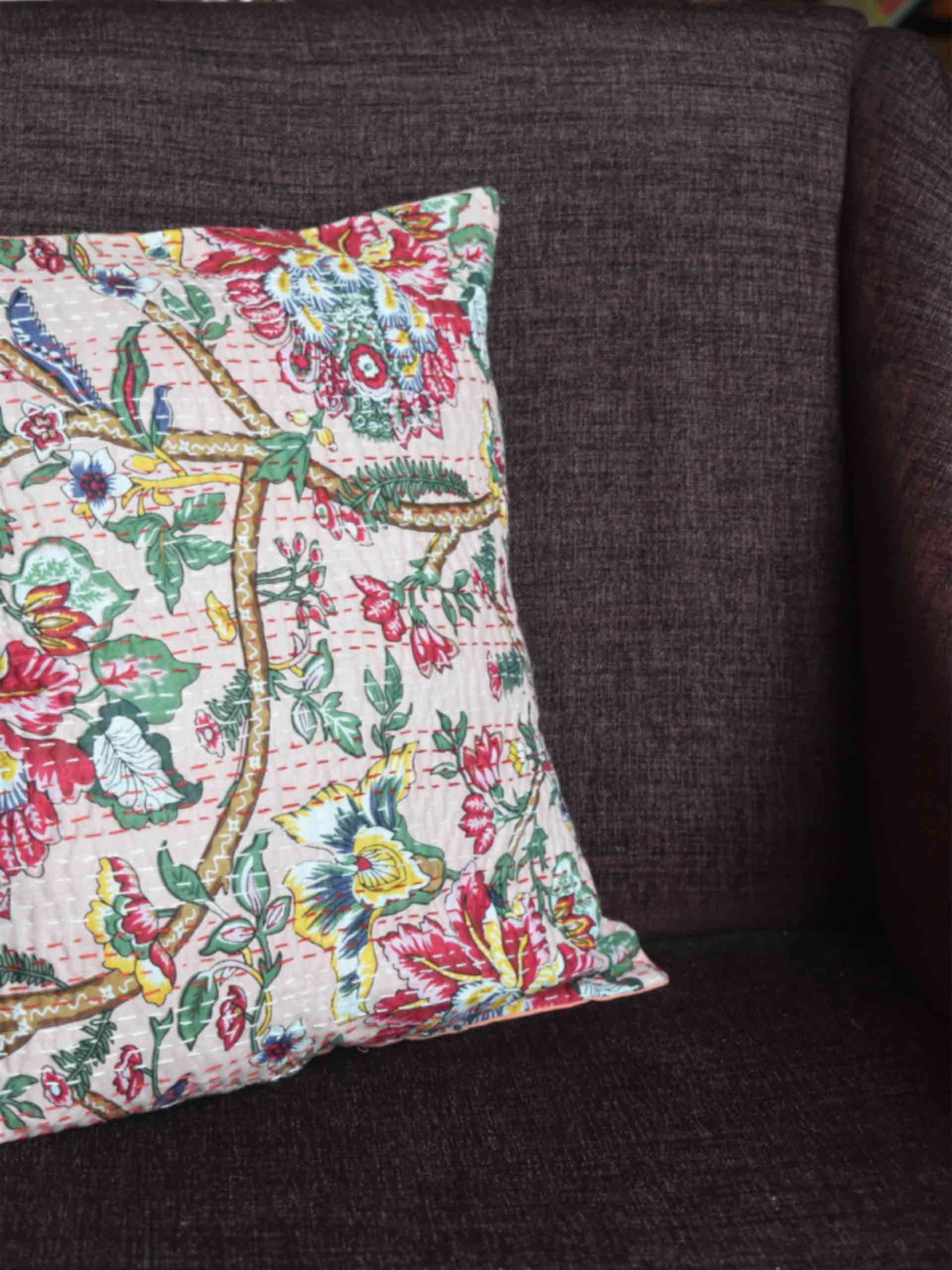 Creamy -  kantha embroidered cushion cover 16X16