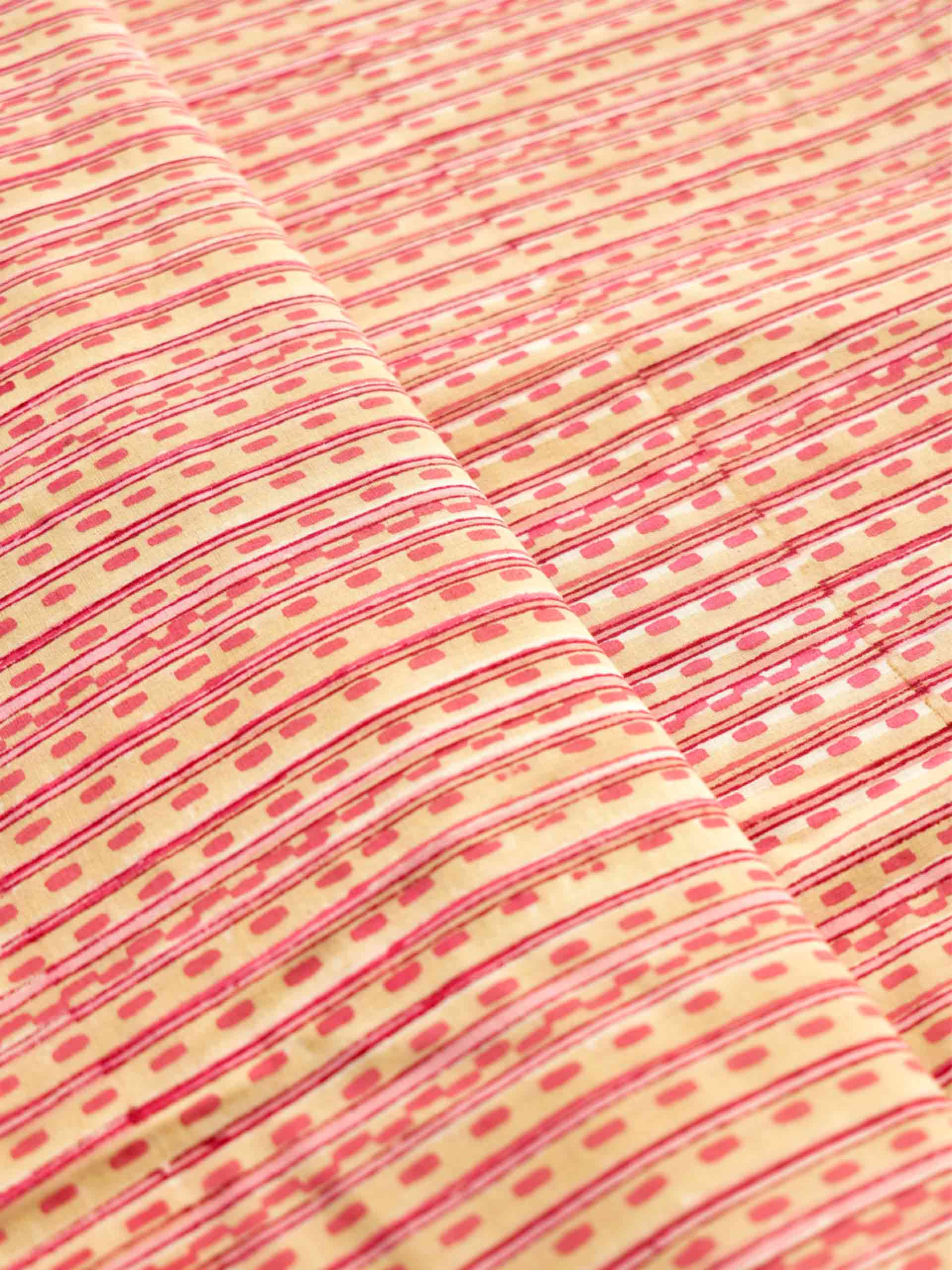 Pink dots- Hand block printed Cotton fabric 280 per meter