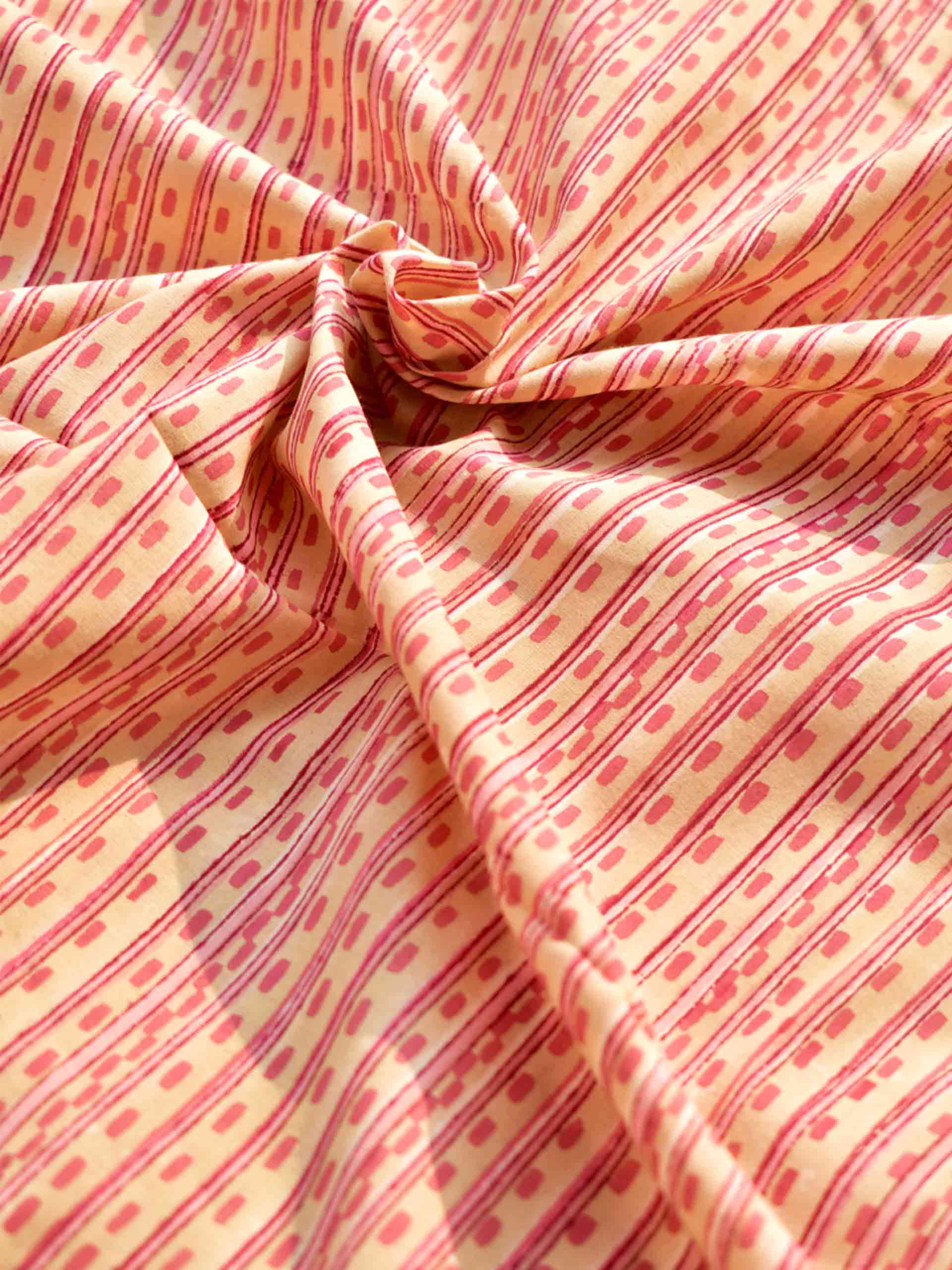 Pink dots- Hand block printed Cotton fabric 280 per meter