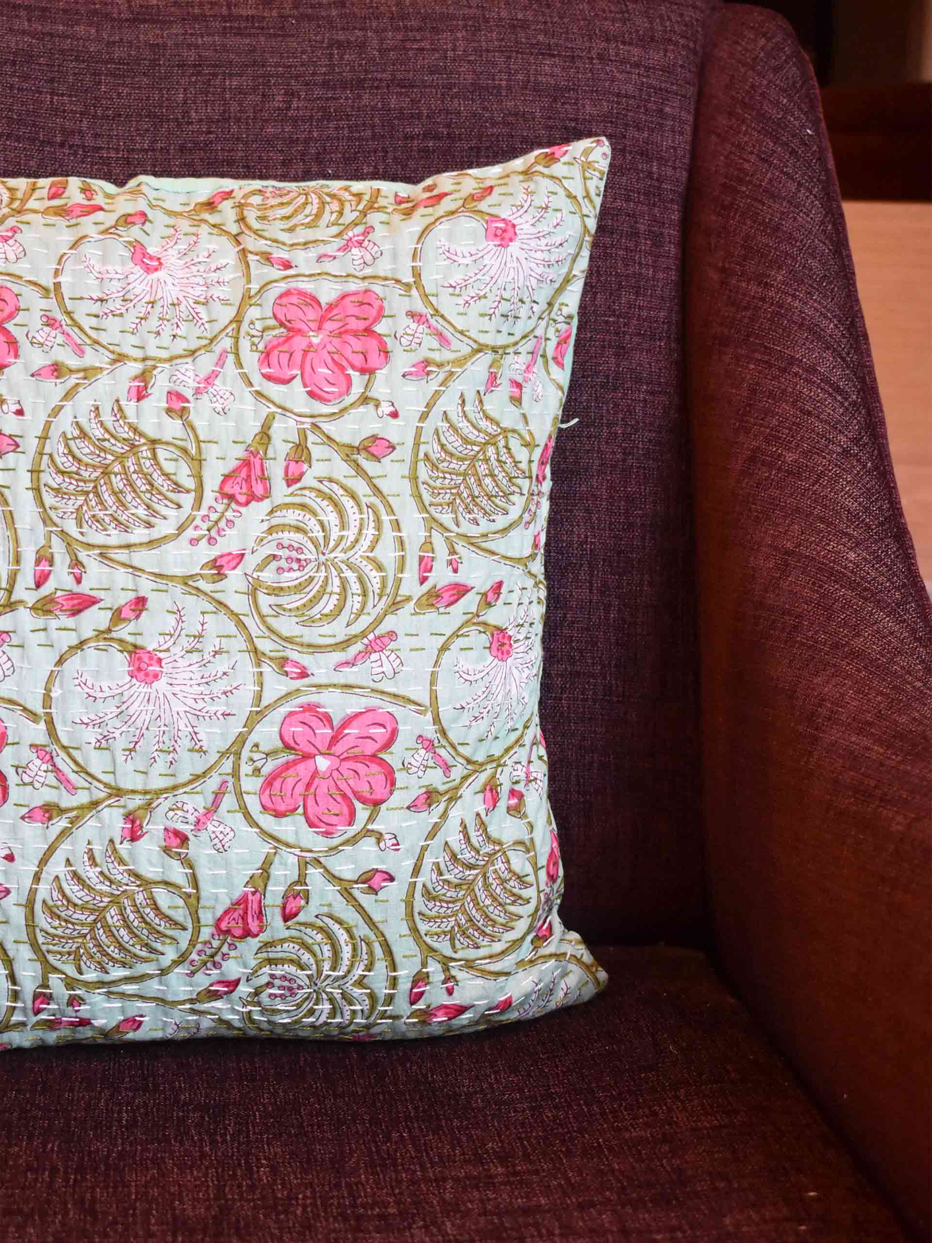 Muses -  kantha embroidered cushion cover 16X16