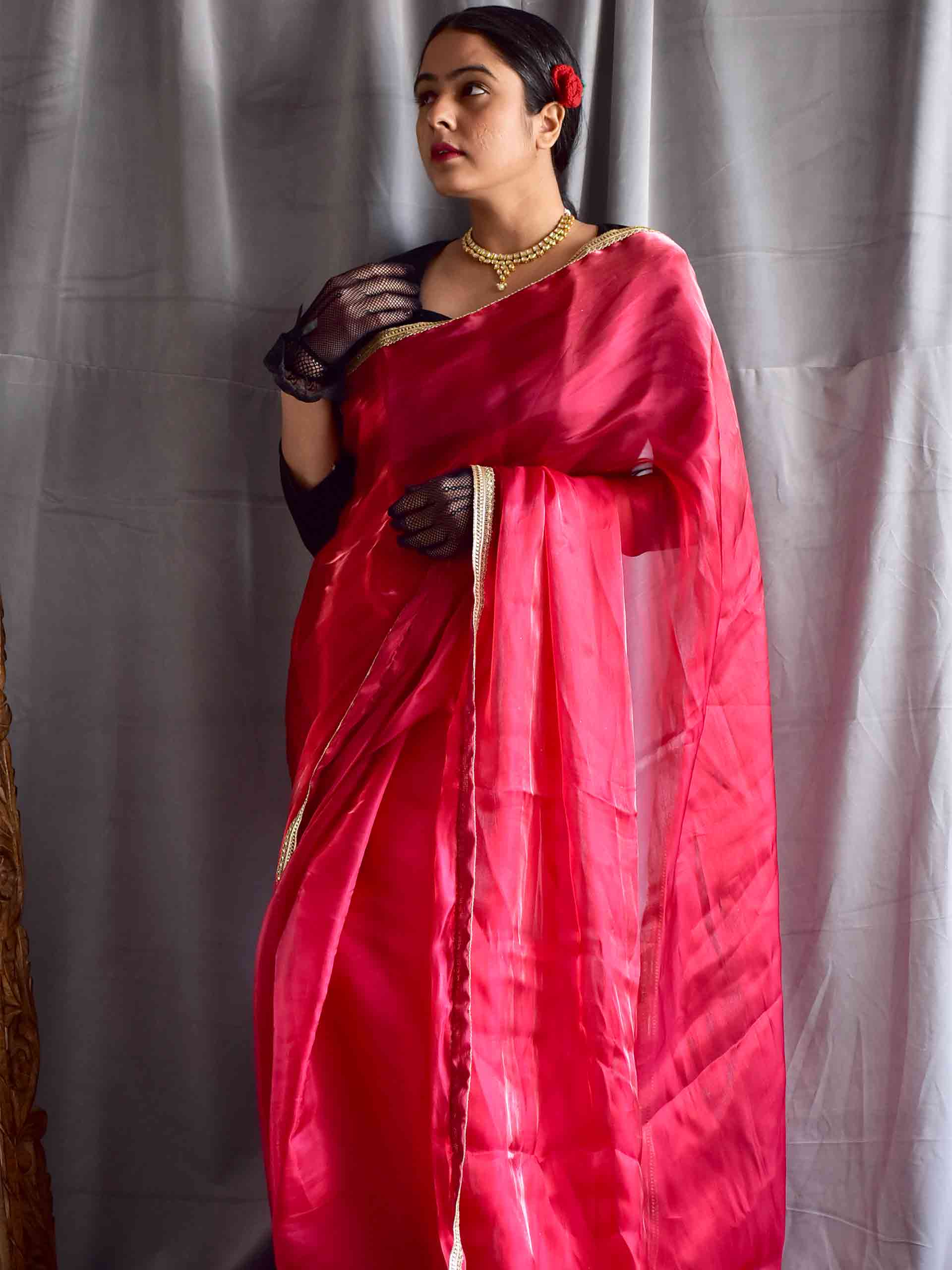 Paradisiac Red - Organza saree