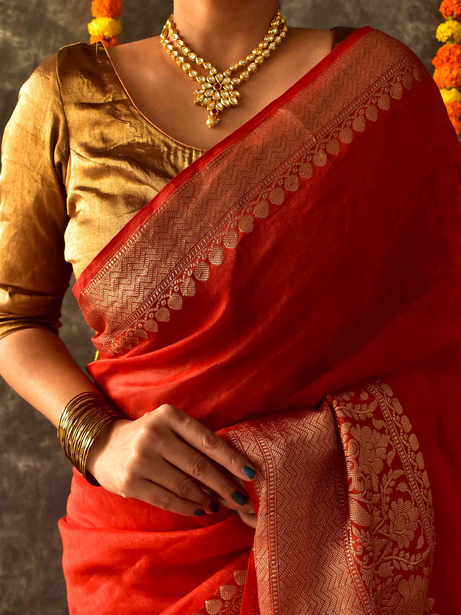 khanak - Linen zari saree