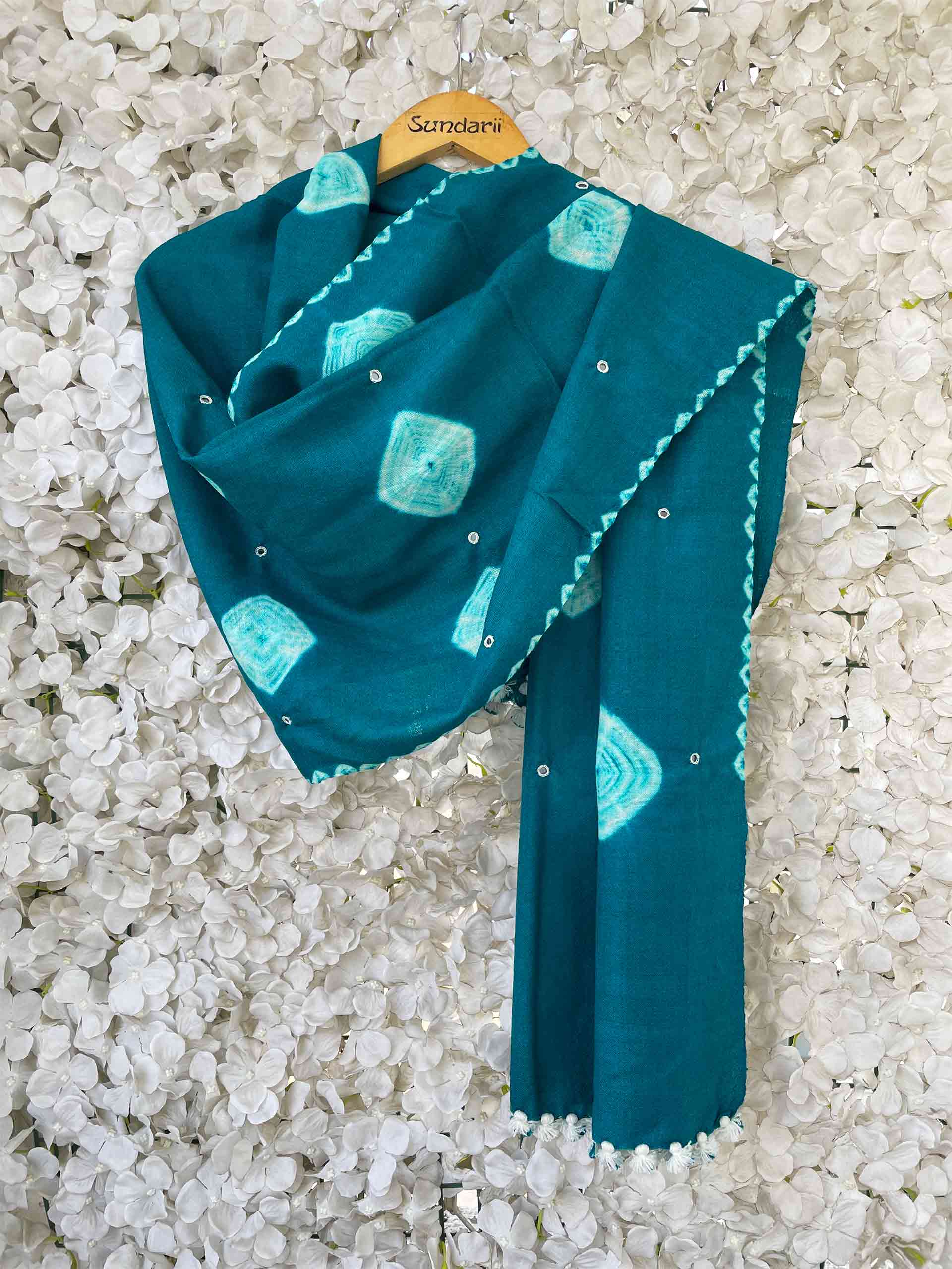 Buy Sky Blue Handloom Merino Wool Embroidered Stole Online