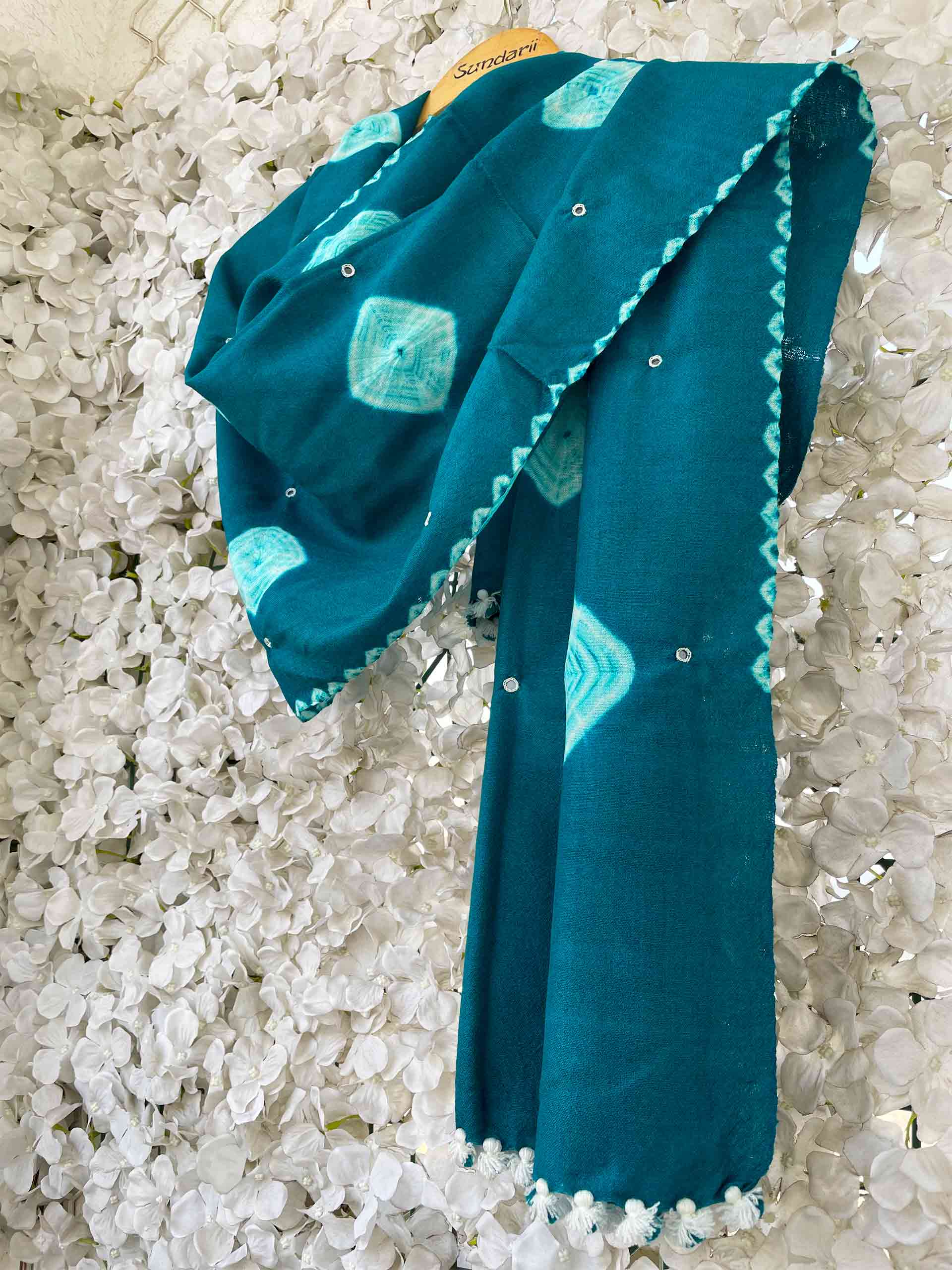 Buy Sky Blue Handloom Merino Wool Embroidered Stole Online