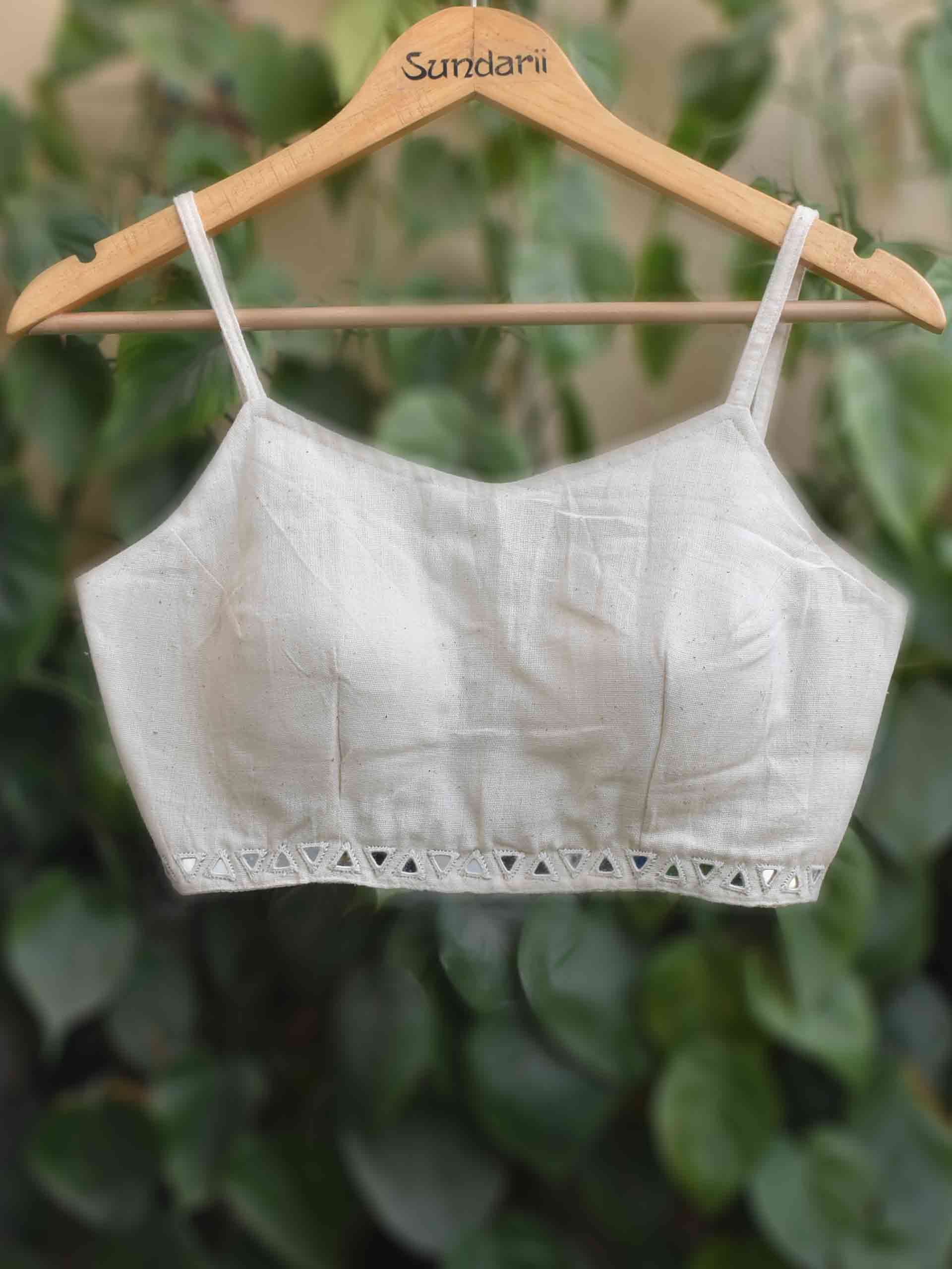 Buy White Organic Cotton Kutch Mirror Work Blouse Online