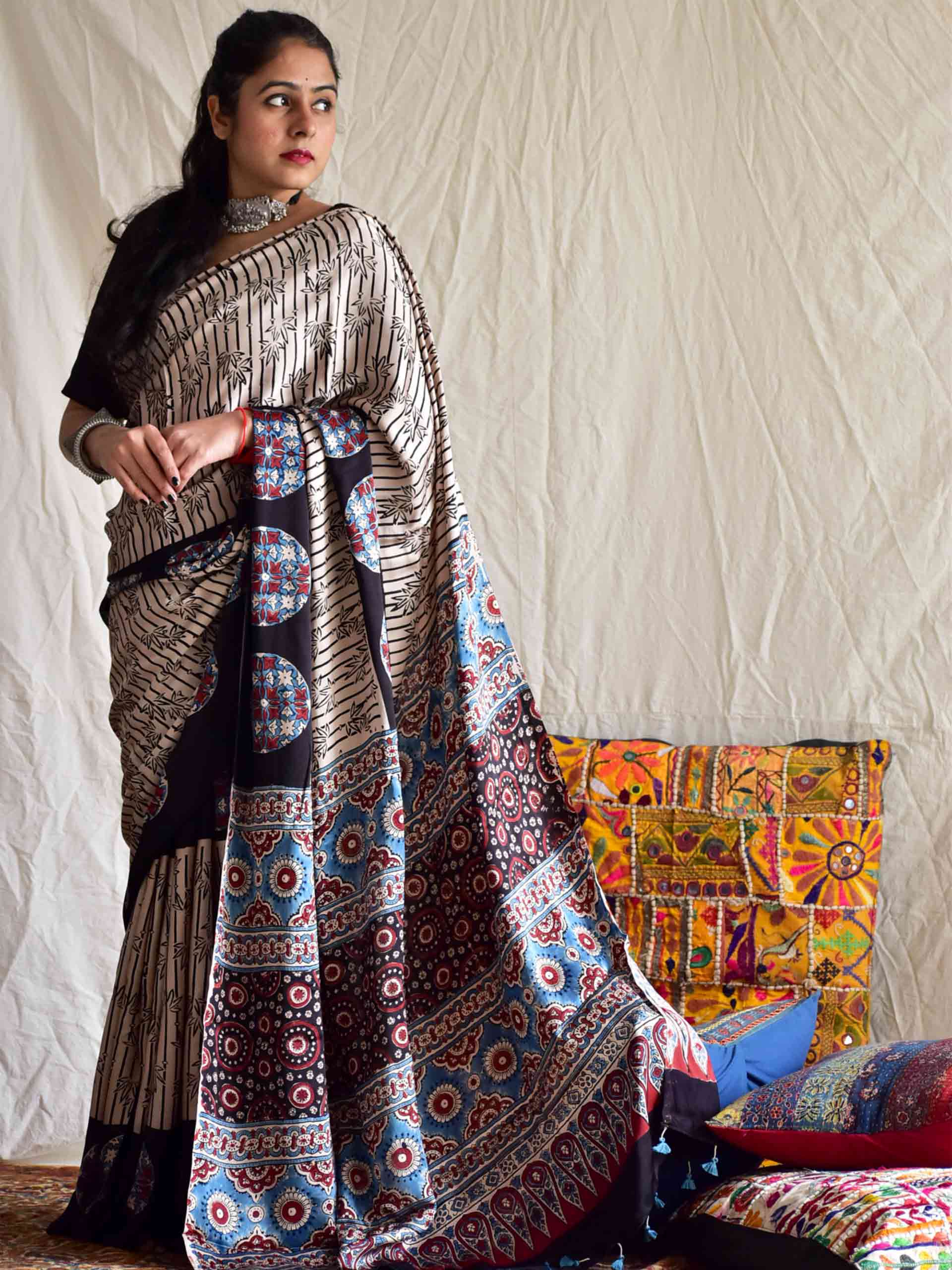 Saanjh - hand block printed Modal Silk Saree