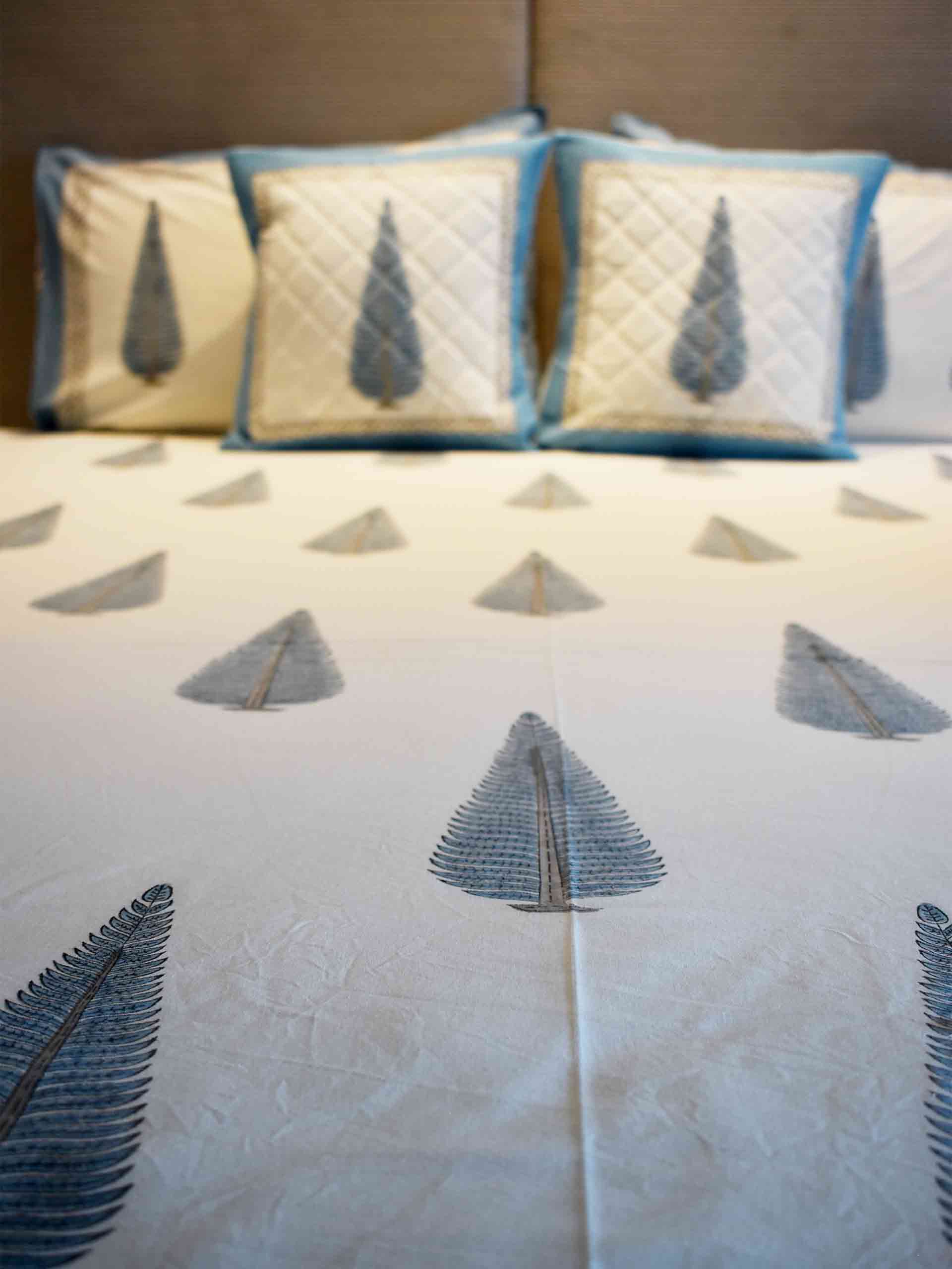 Snowhite  - Hand block printed quilted cotton cushion cover 16X16