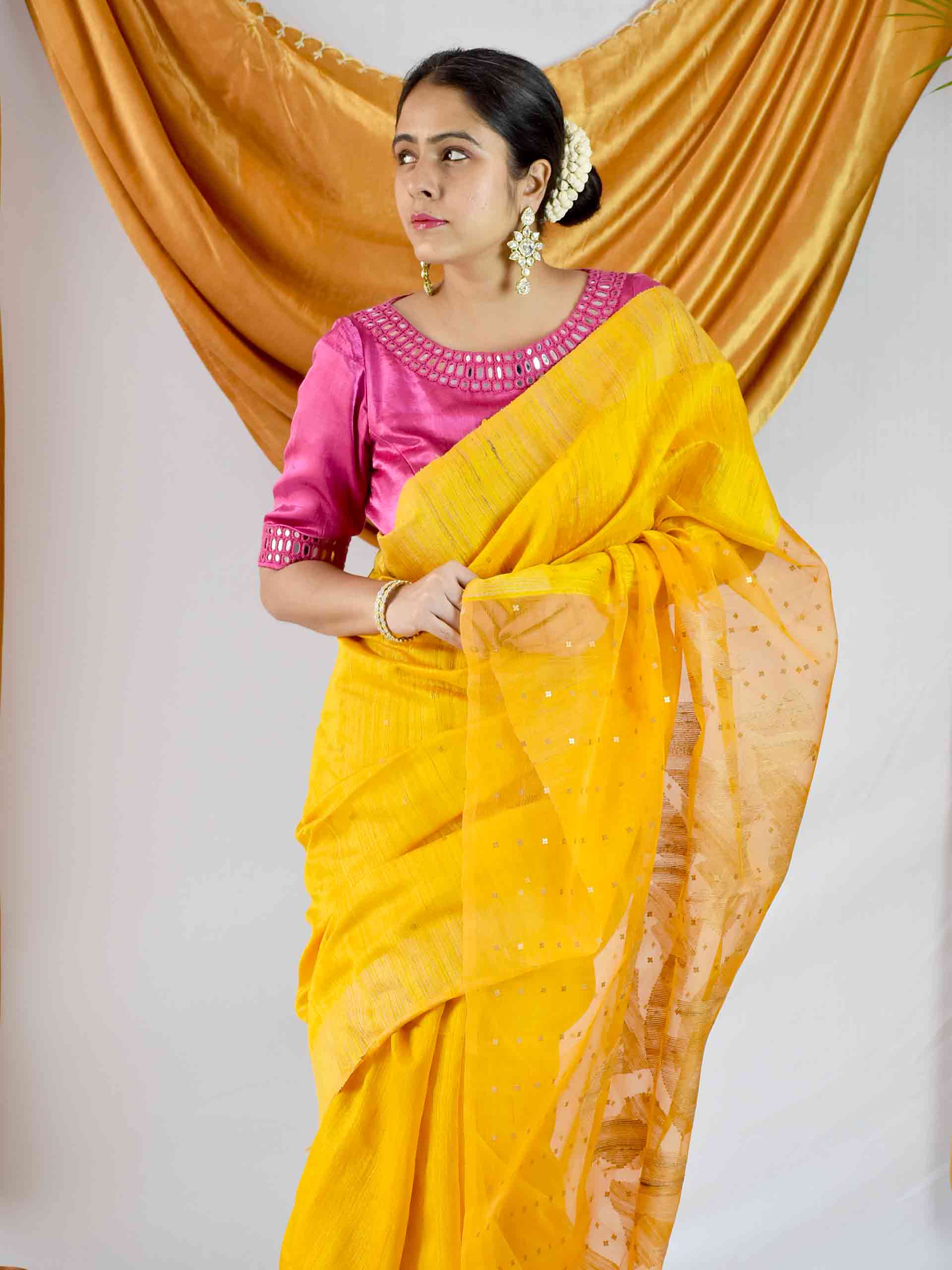 Handwoven Matka Silk Jamdani Sequin Work Saree Online