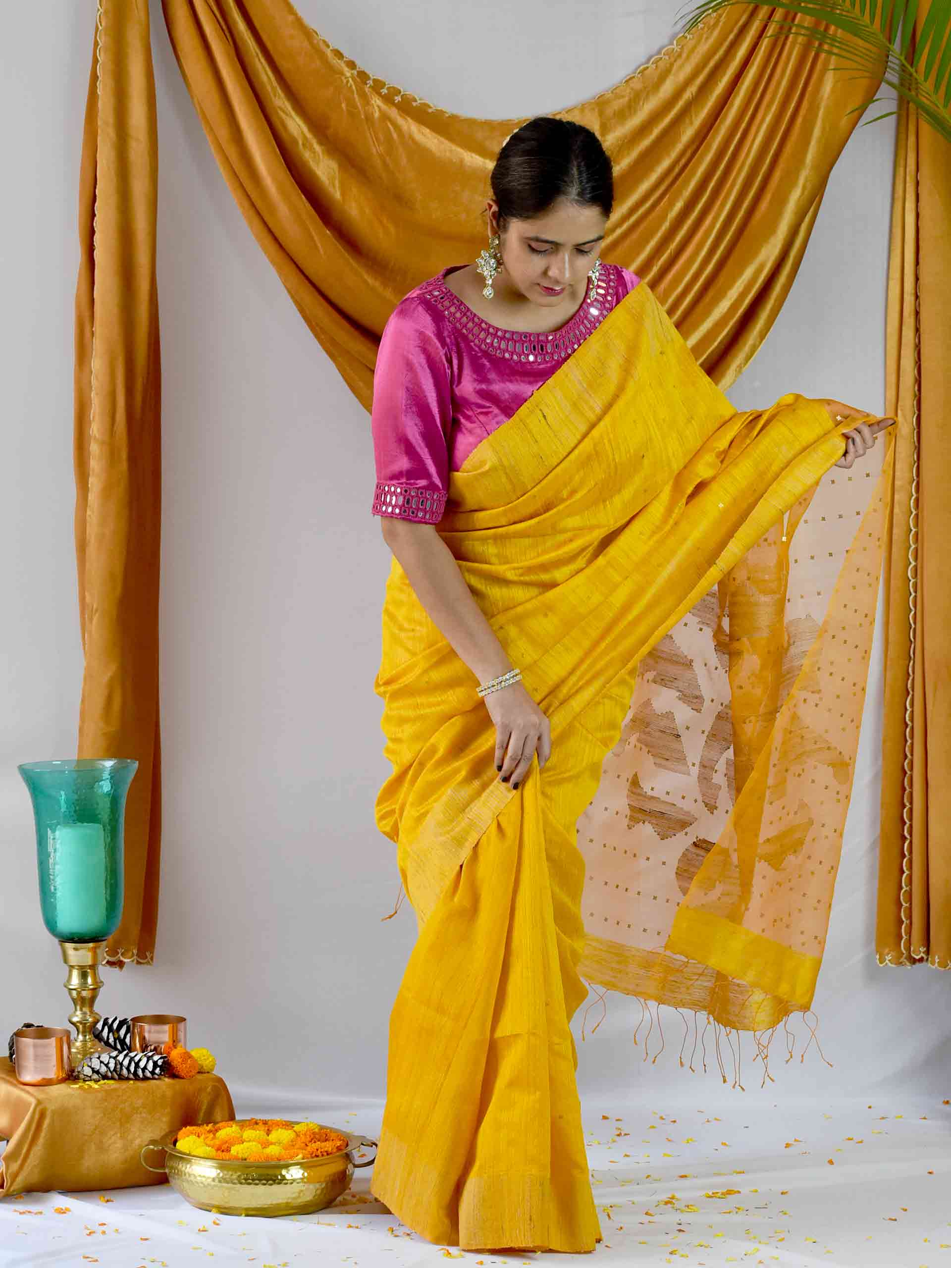 Handwoven Matka Silk Jamdani Sequin Work Saree Online