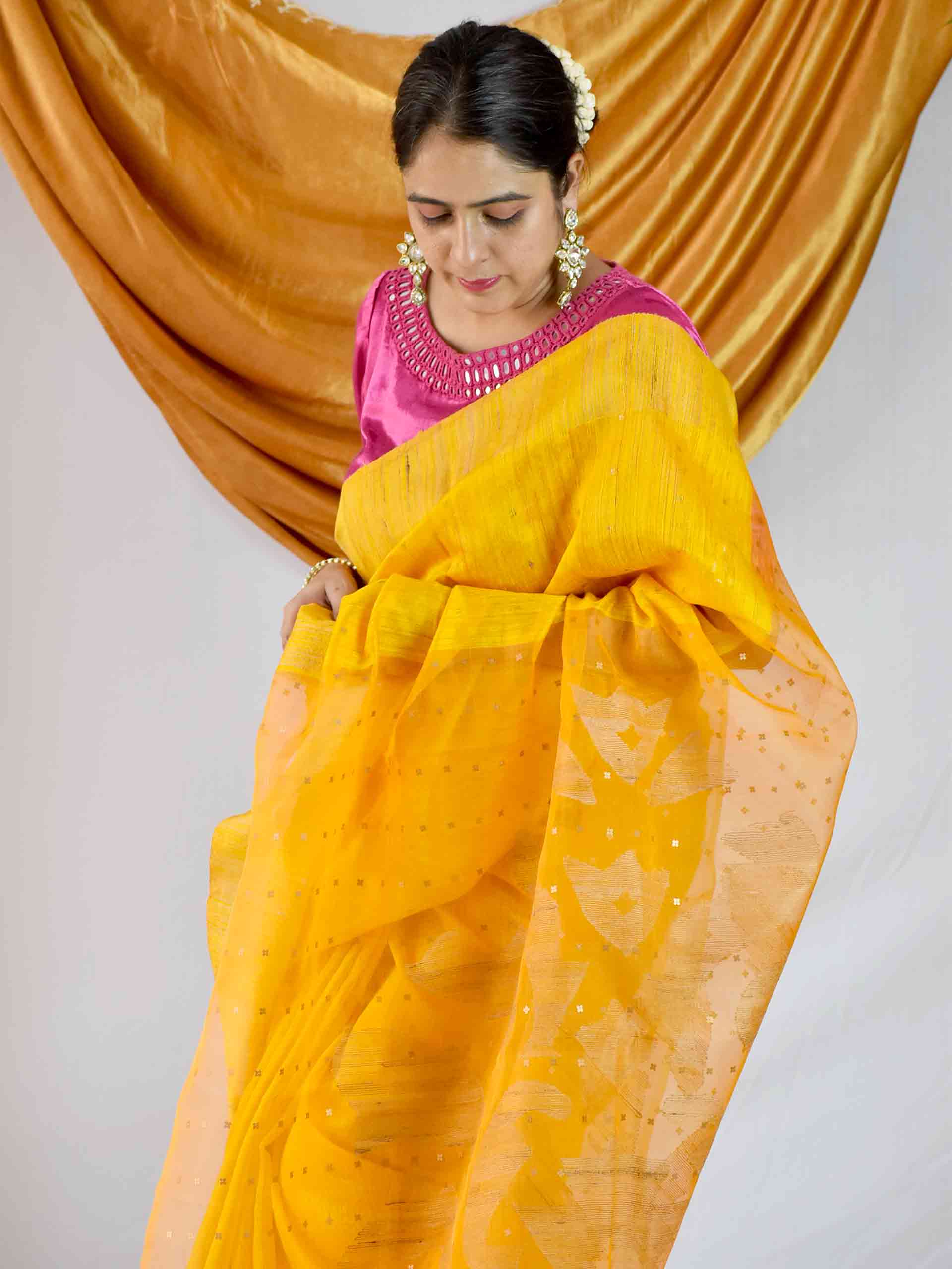 Handwoven Matka Silk Jamdani Sequin Work Saree Online