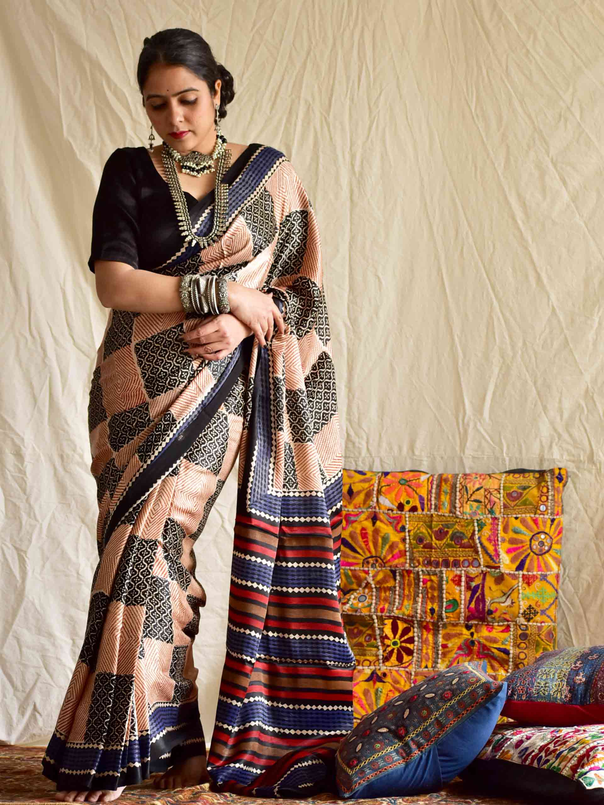 hand block printed Modal Silk Saree