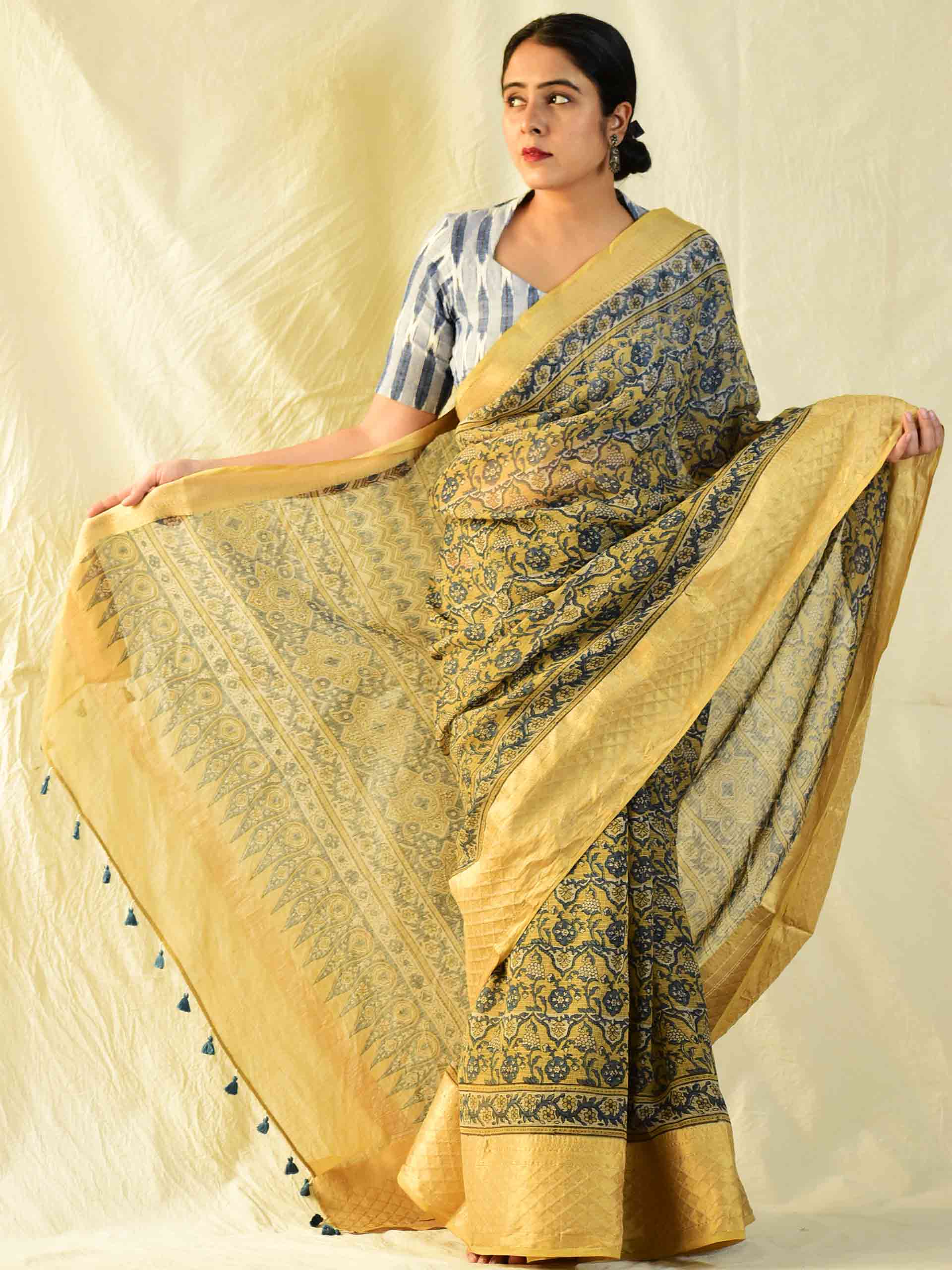 Jannat - Ajrakh handloom Kota Doria saree with zari border