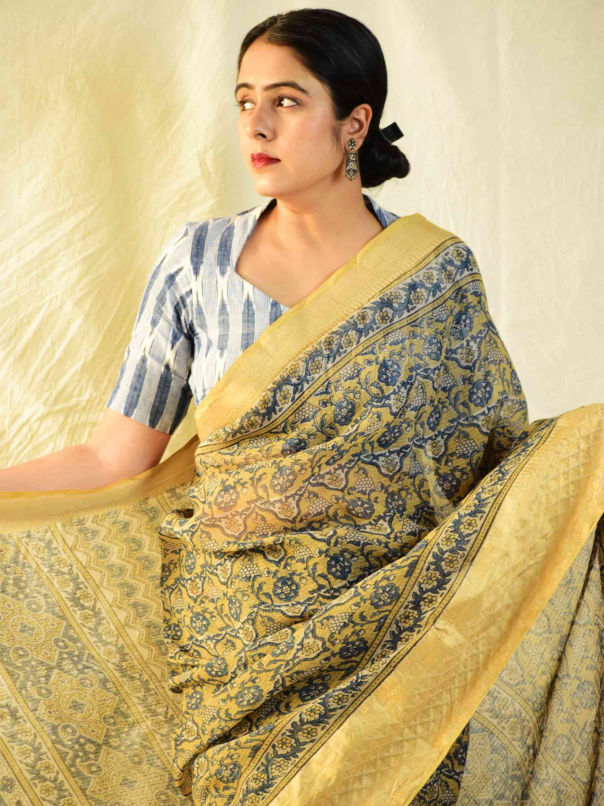 Jannat - Ajrakh handloom Kota Doria saree with zari border