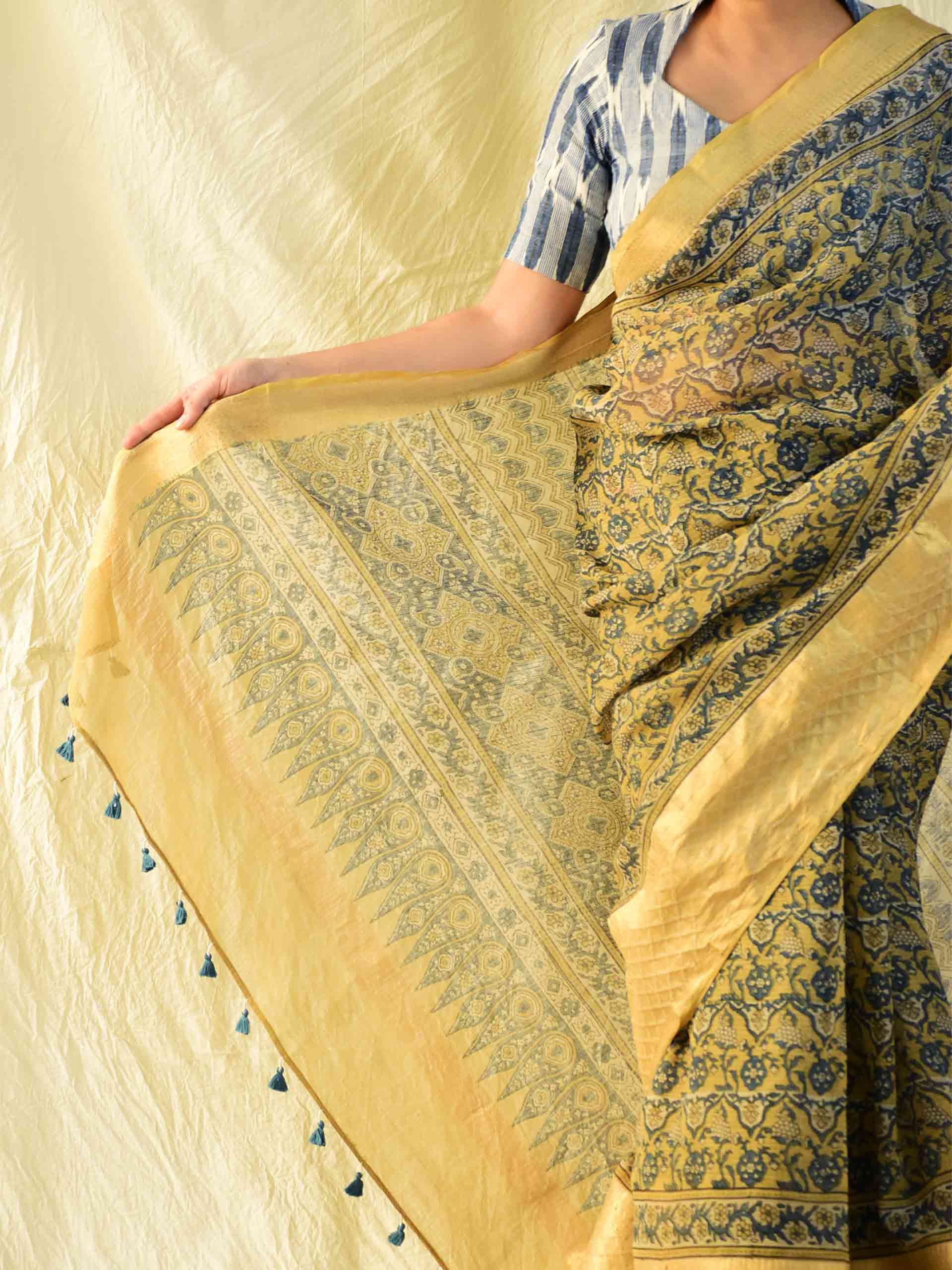 Jannat - Ajrakh handloom Kota Doria saree with zari border