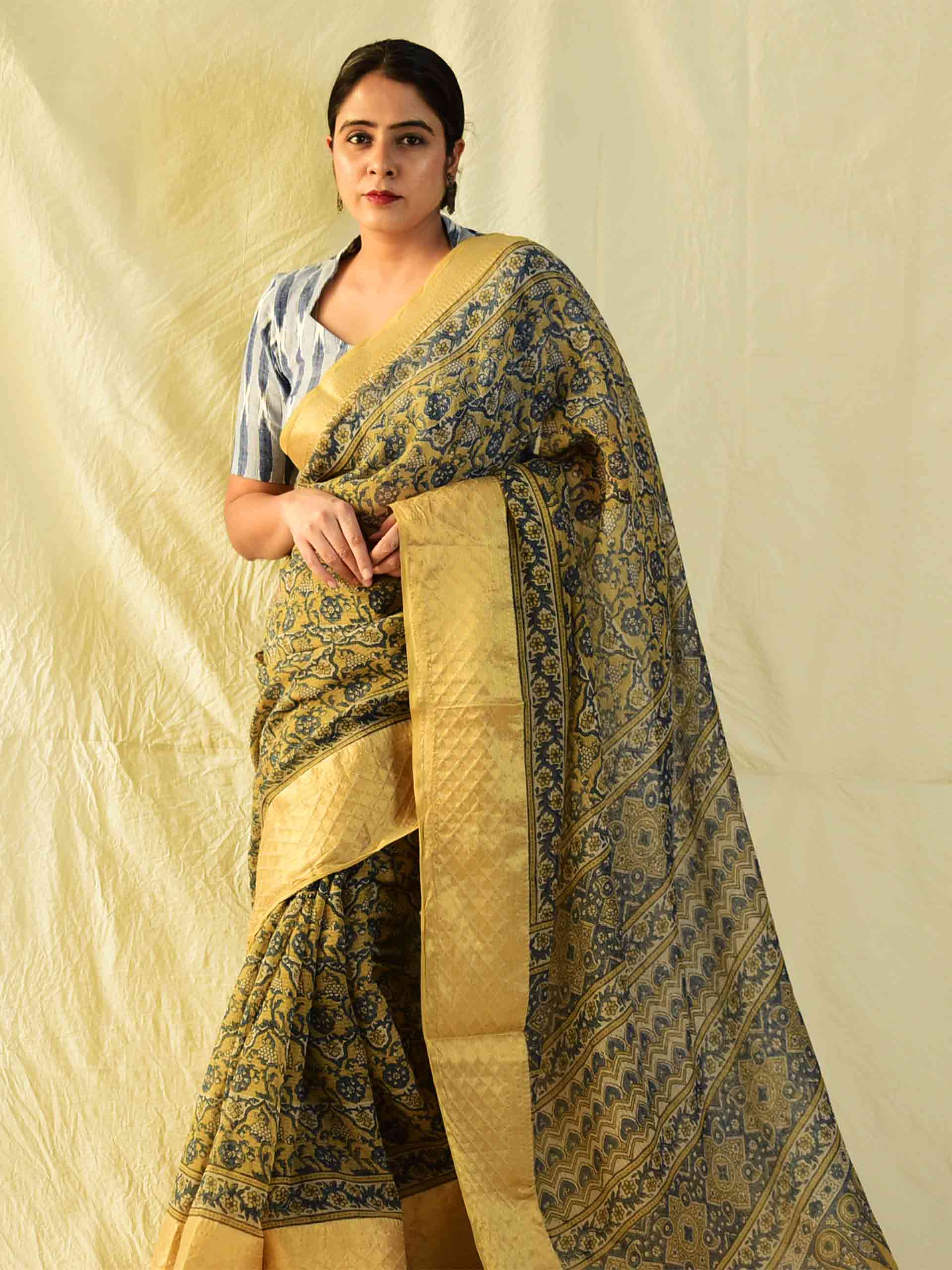 Jannat - Ajrakh handloom Kota Doria saree with zari border