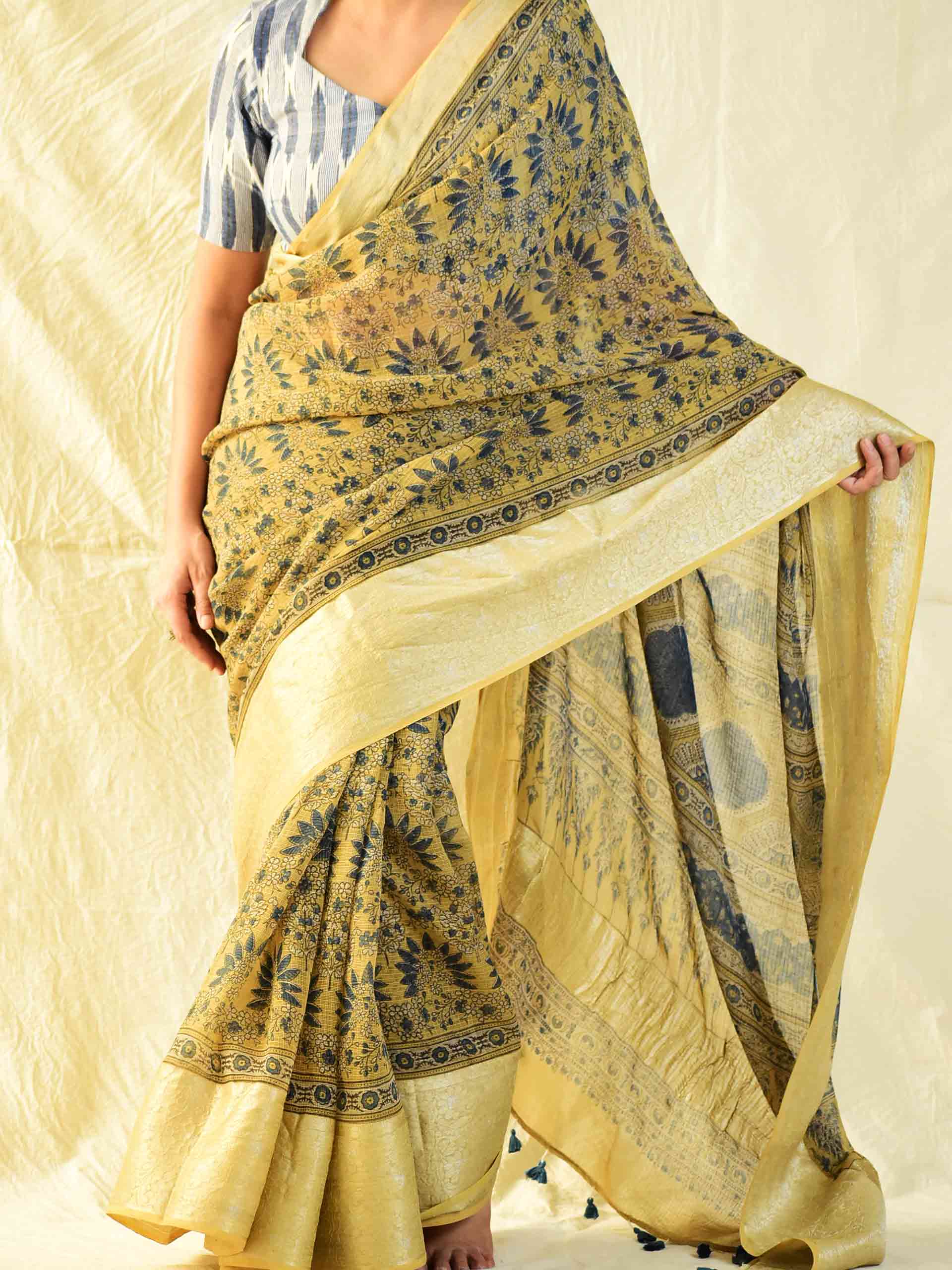 Ajrakh handloom Kota Doria saree with zari border