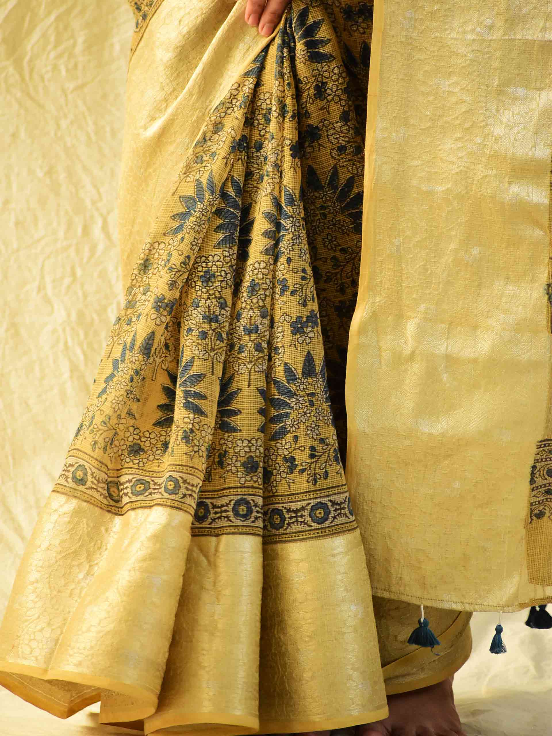 Ajrakh handloom Kota Doria saree with zari border