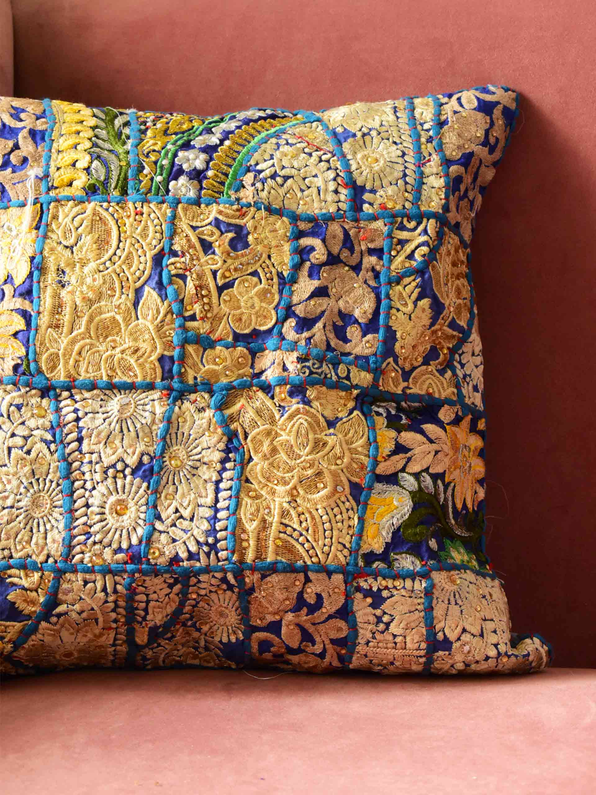 Firefly - patchwork embroidered cushion cover 16X16