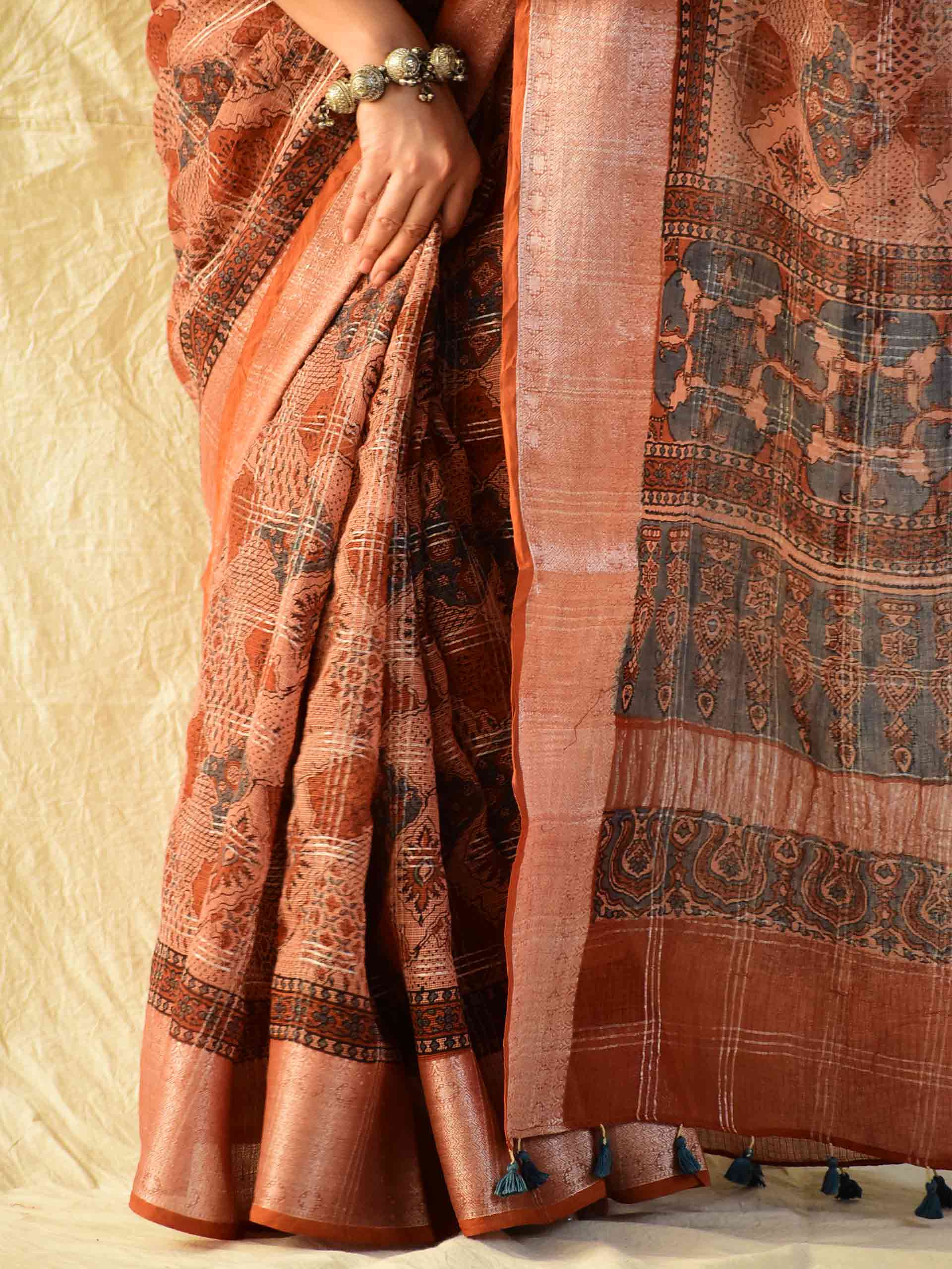 Buy Ajrakh handloom Kota Doria saree