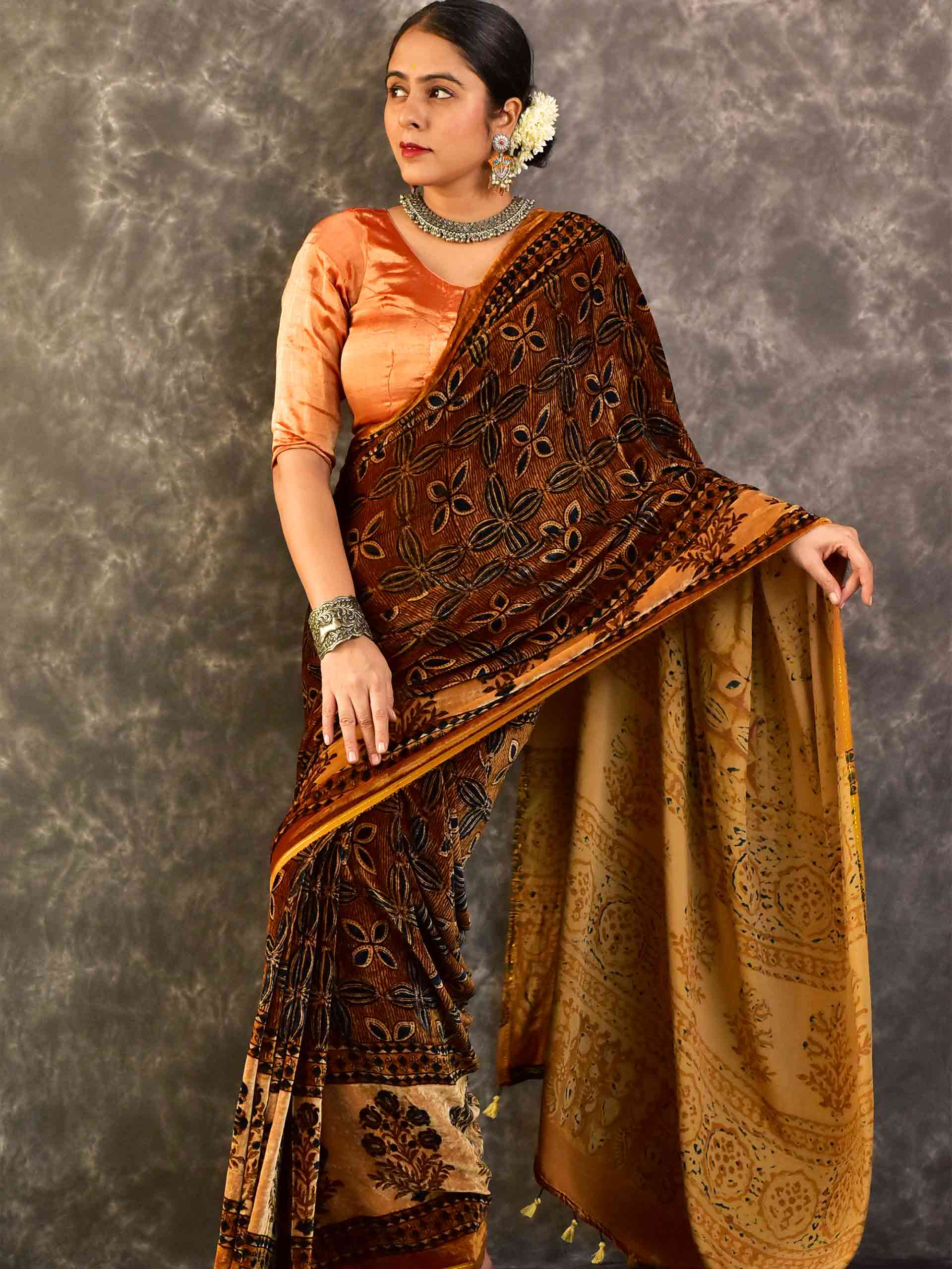 Mohini - Ajrakh Silk Velvet Saree