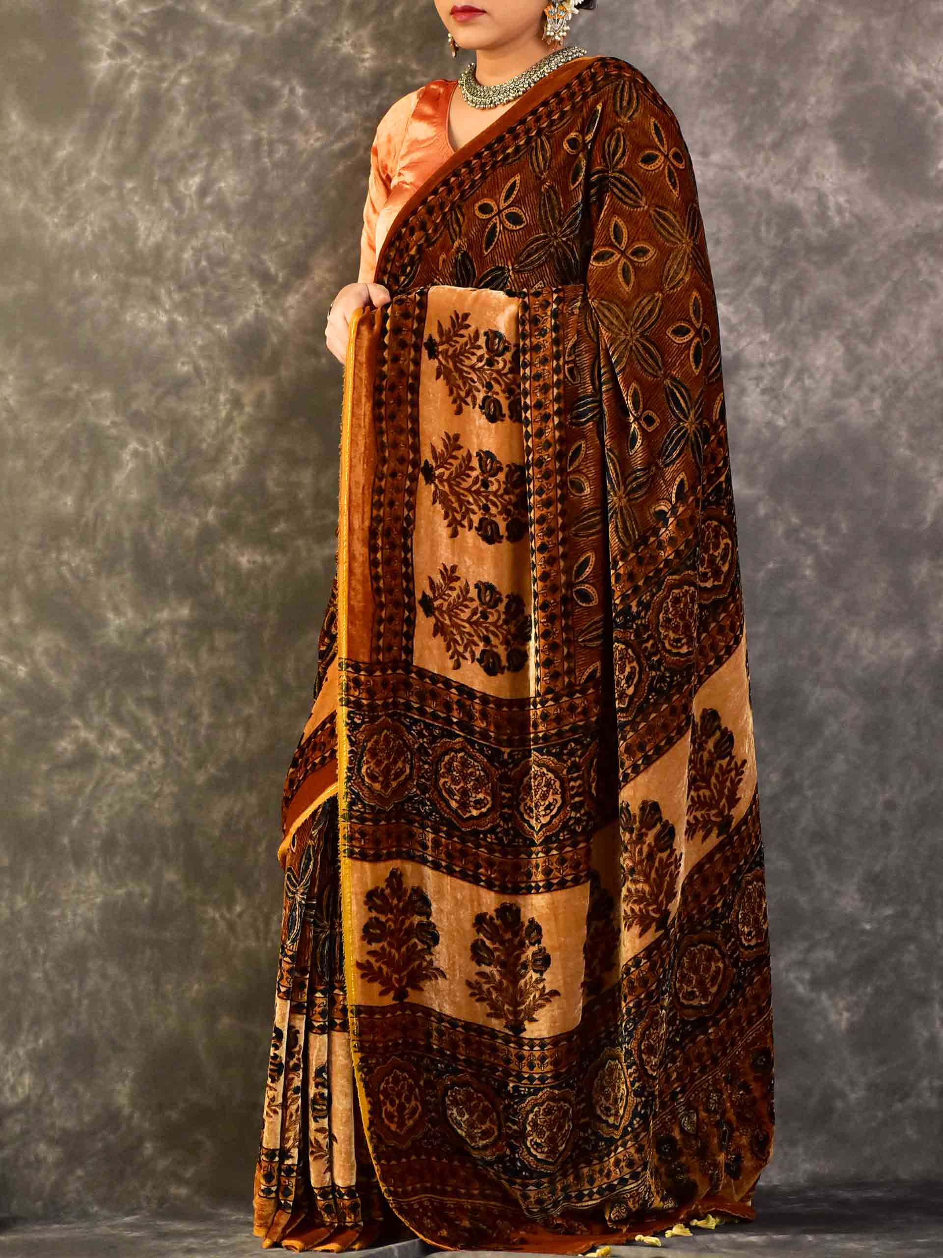 Mohini - Ajrakh Silk Velvet Saree