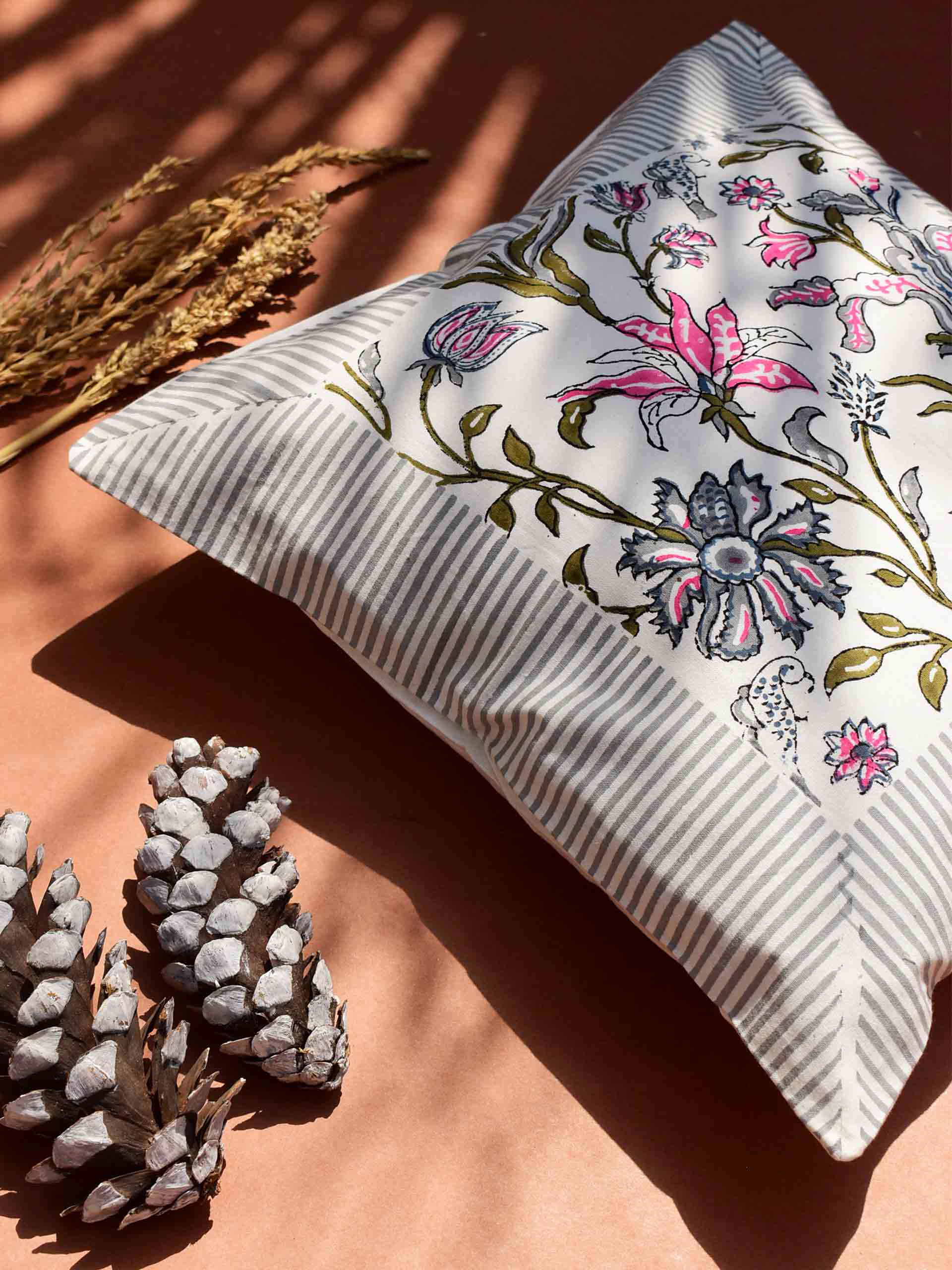 Coastal - Hand block printed cotton cushion cover 16X16