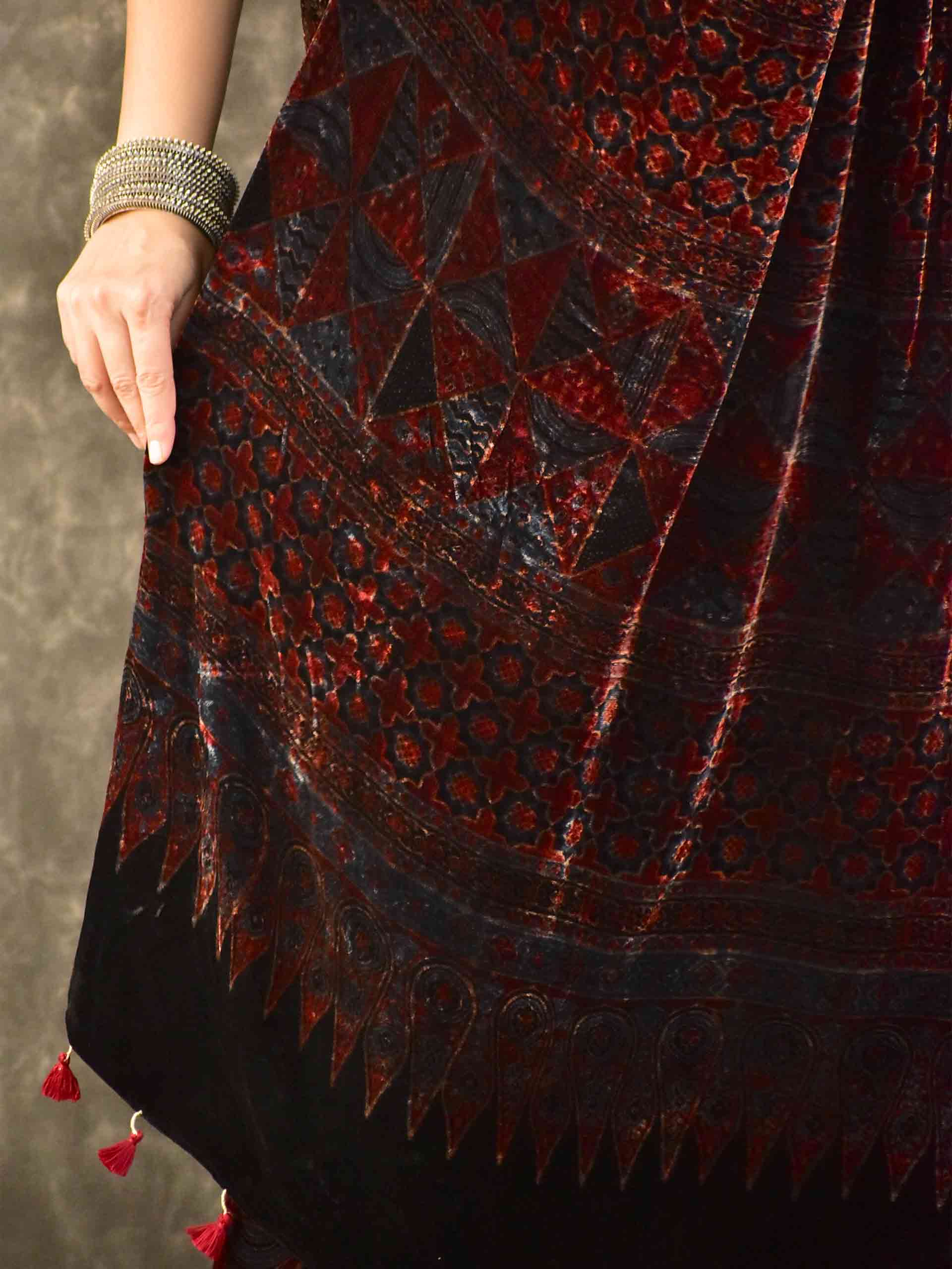 Ragini - Ajrakh Silk Velvet Saree