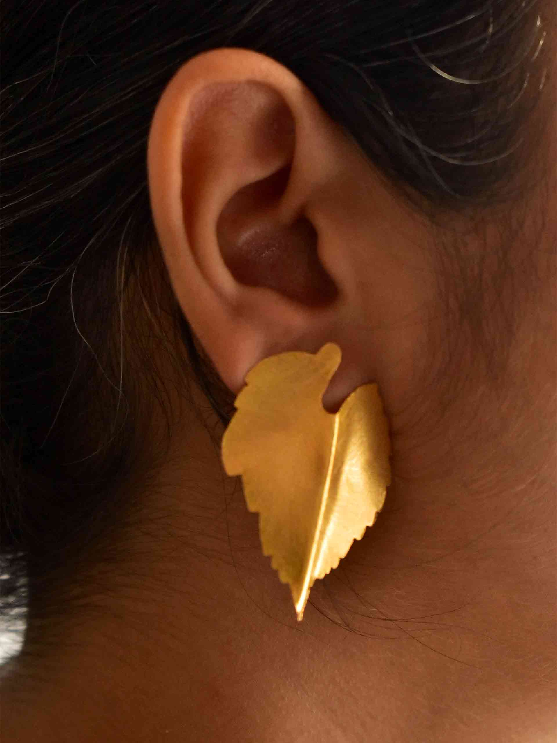 leaf - gold plated earring