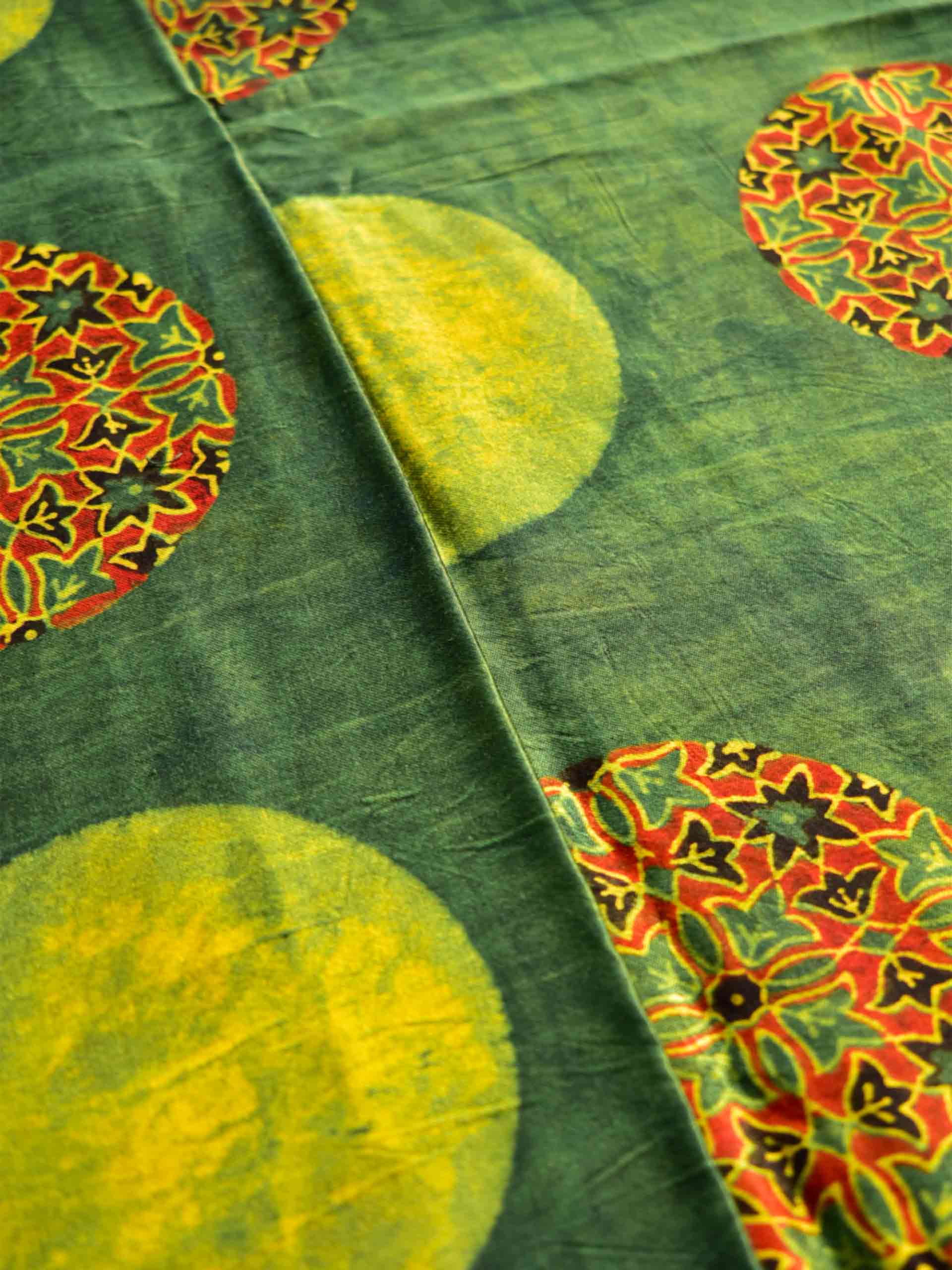 Planets - Ajrakh Hand block printed Mashru silk fabric 850 per meter