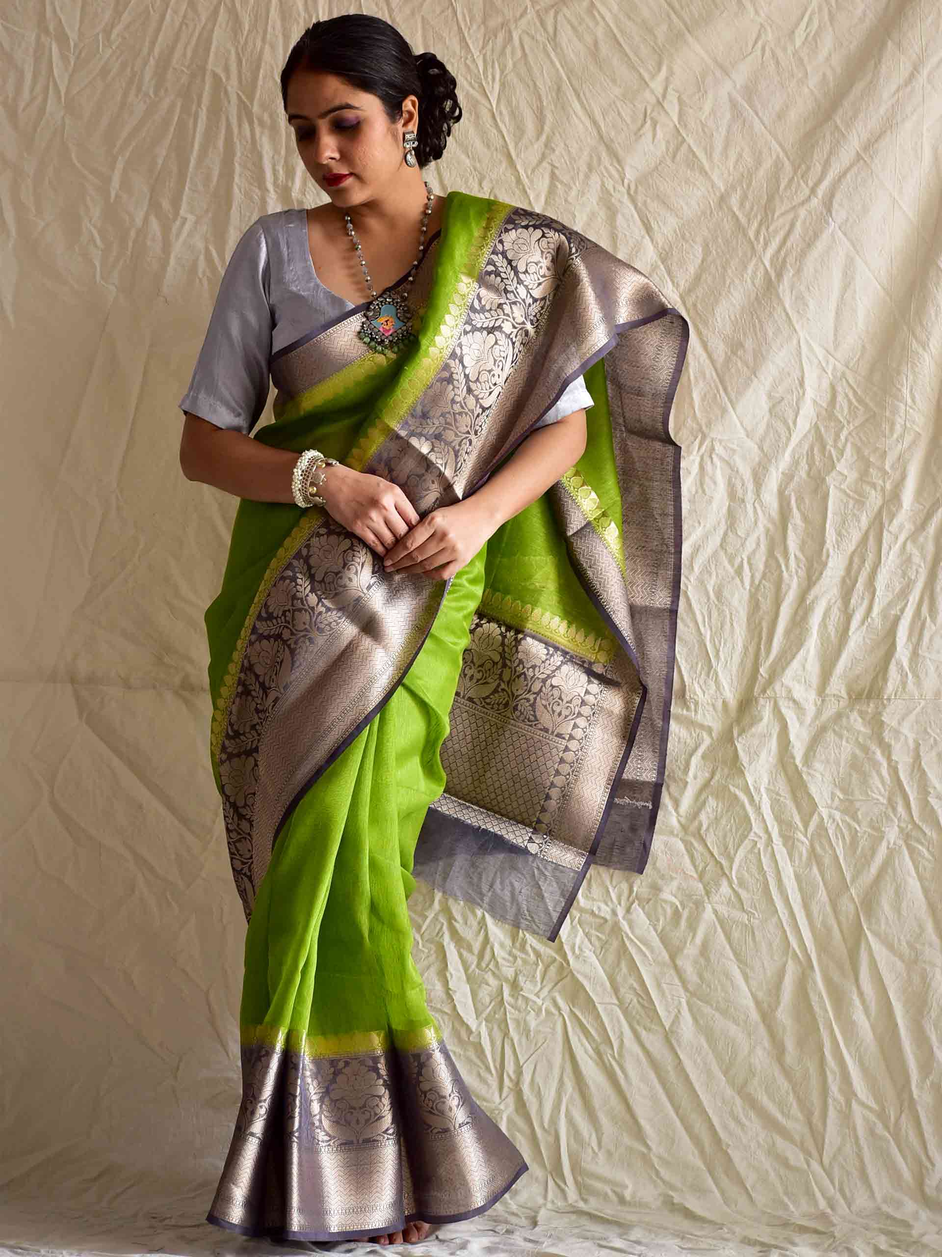 khyber - Linen zari Saree