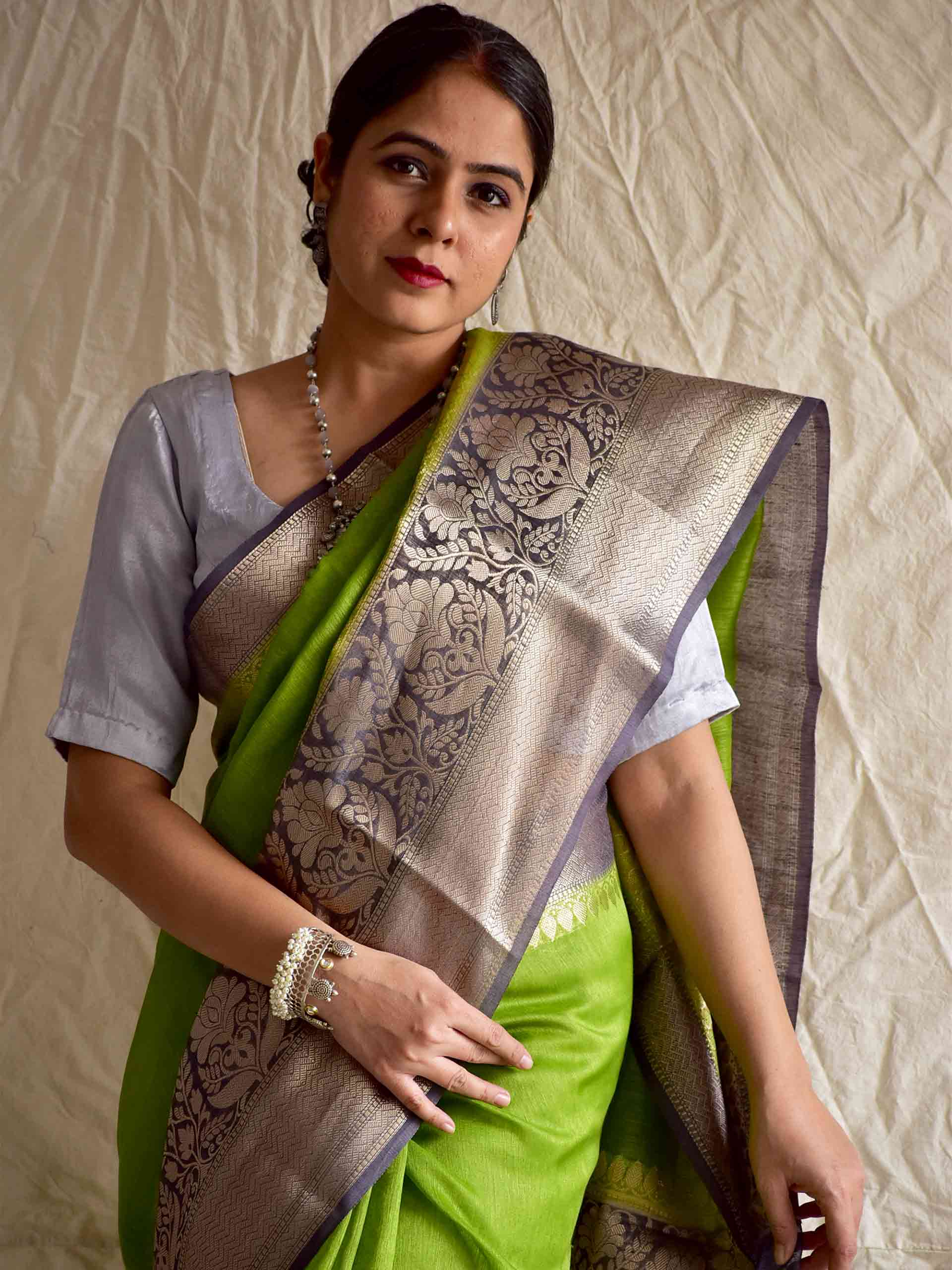 khyber - Linen zari Saree