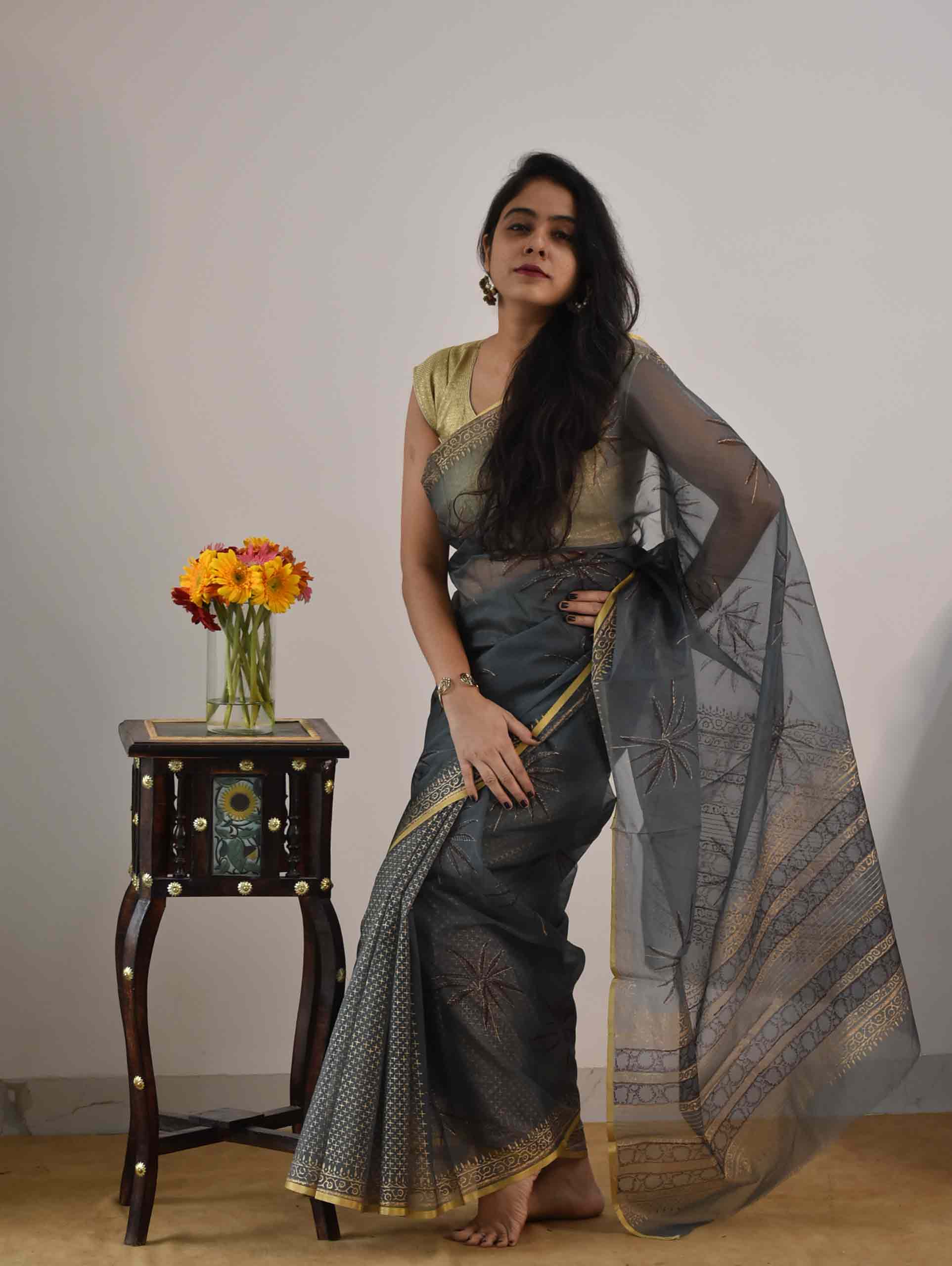 Buy Hand Painted Organza Silk Sarees