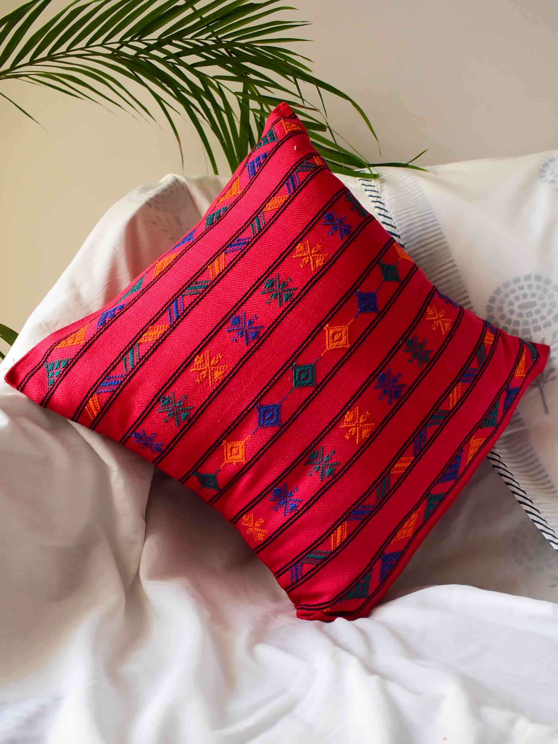 Buy Red kashida Handloom Cushion Cover