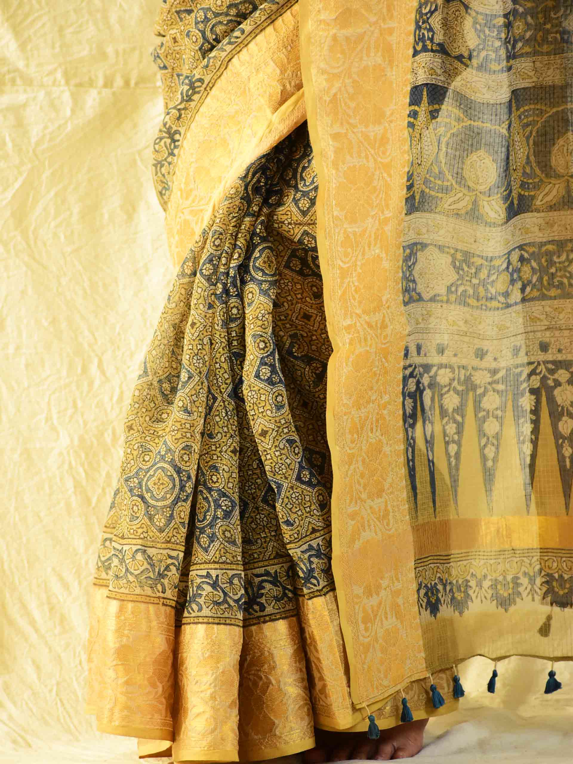 Janam Ajrakh handloom Kota Doria saree with zari border